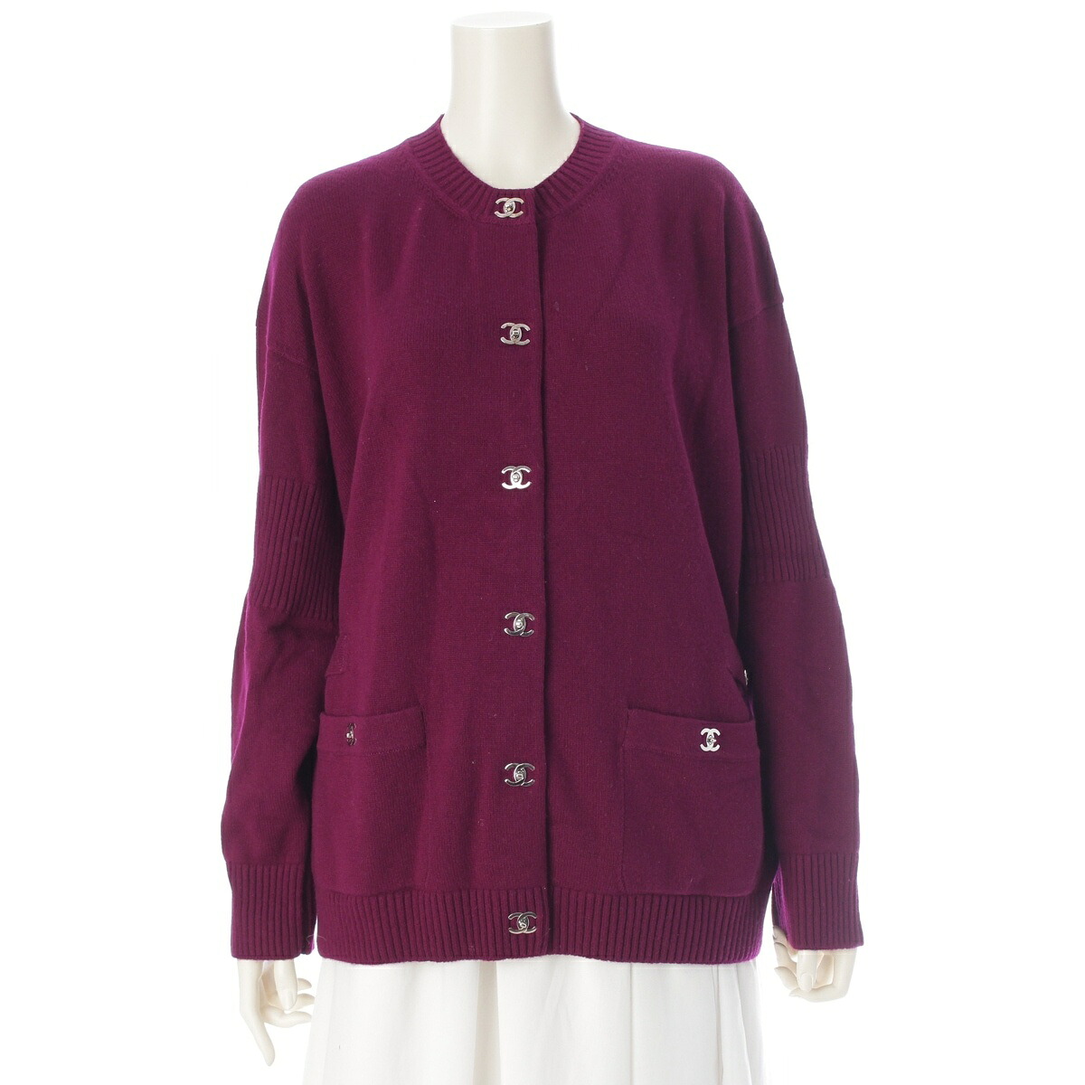 シャネル CHANEL 24‐25AW カシミール 折りかえし鍵を掛ける ロング ジレー P77868 バーガンディ 40【中古】【定め事品引きうける】