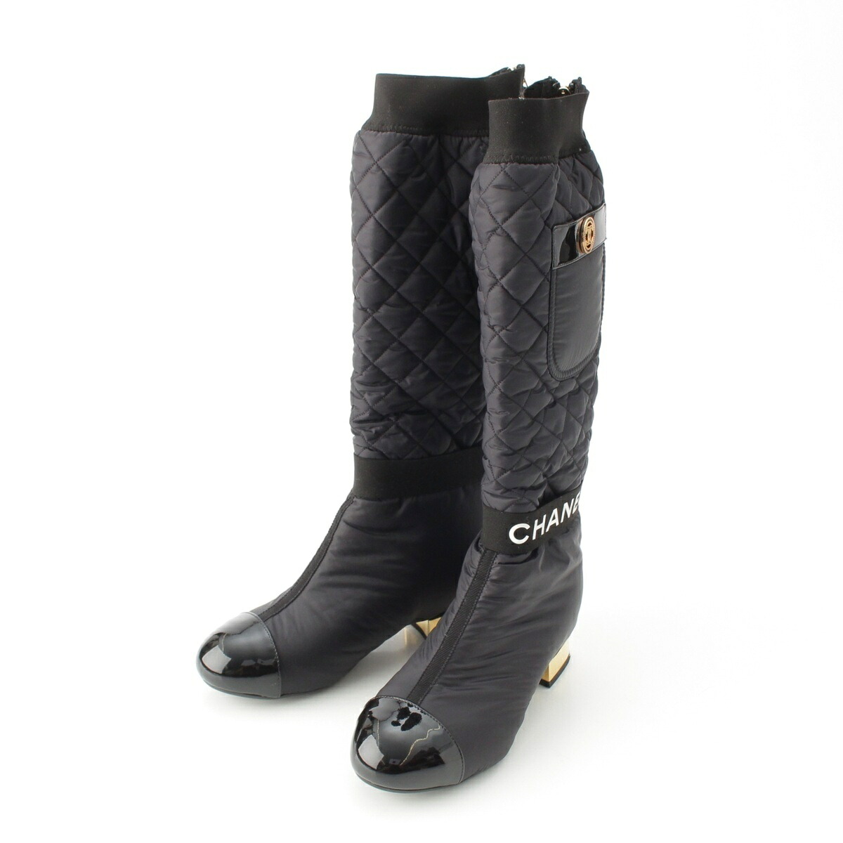シャネル CHANEL 21A ナイロン 2way ココマーク ロゴ 取外し可能 ブーツ ブラック 35 2/1C【中古】【正規品保証】