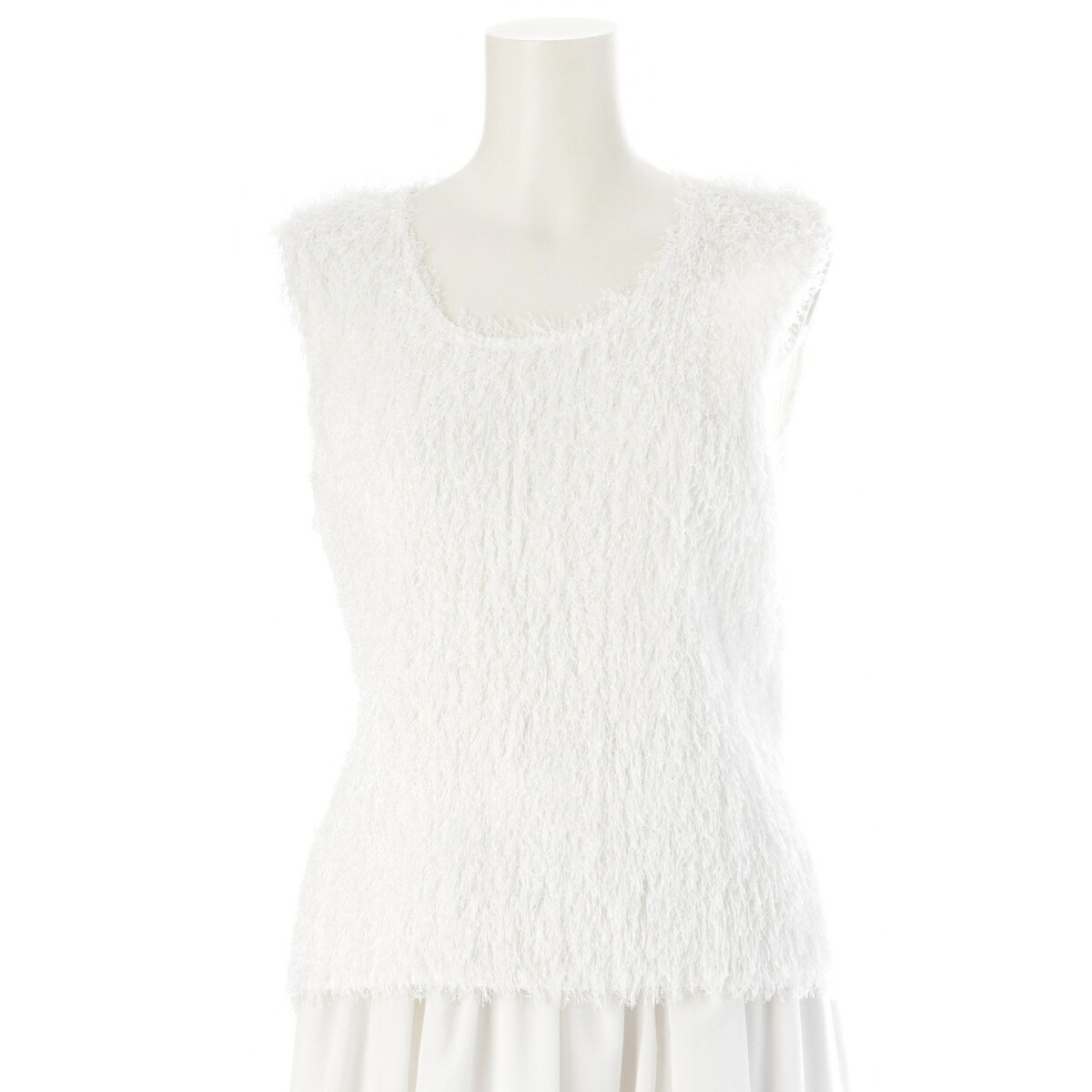 プリーツプリーズ イッセイミヤケ PLEATS PLEASE ISSEY フェザー ノースリーブ トップス PP14-JK681 ホワイト 4【中古】【正規品保証】