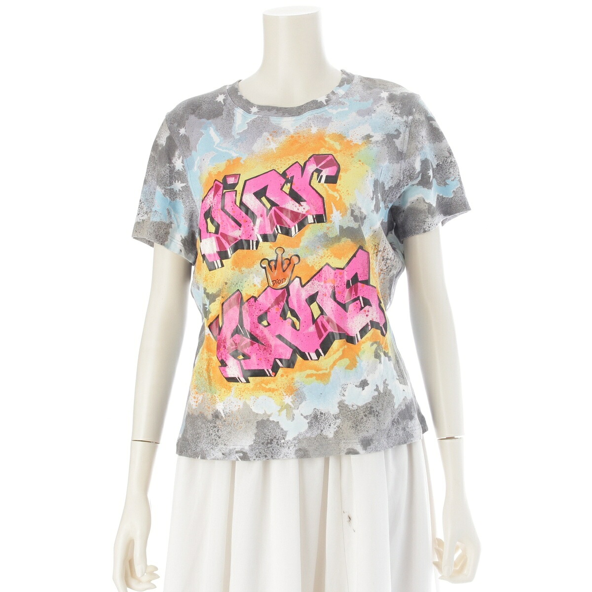 ディオール Dior ガリアーノ期 KAOS コットン グラフィックプリント 半袖Ｔシャツ トップス 4P16155205 グレー 46【中古】【正規品保証】