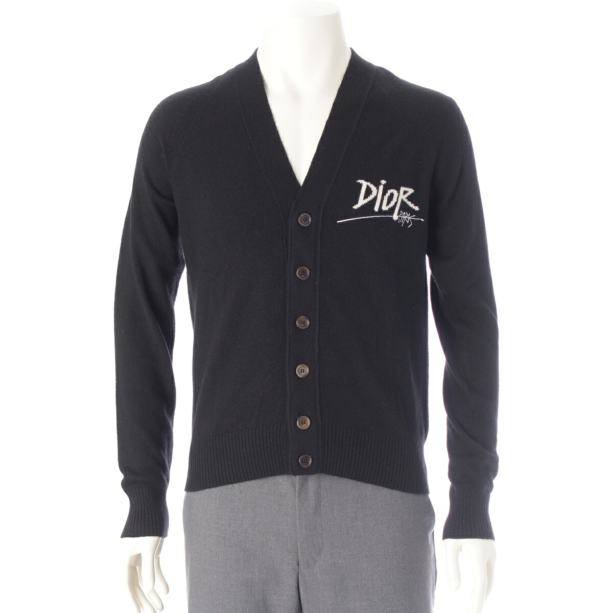 ディオール Dior STUSSY カシミヤ ロゴ カーディガン 033M214AT070 ブラック XS【中古】【正規品保証】