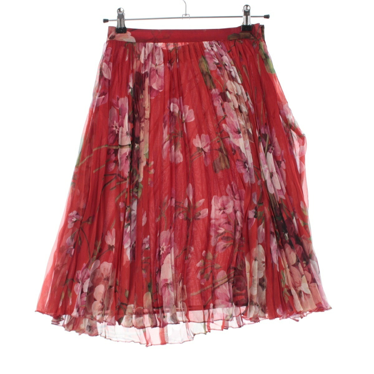 グッチ GUCCI 2015 シルク ミケーレ期 フローラルプリント シアープリーツ スカート 405382 レッド マルチカラー 42【中古】【正規品保証】