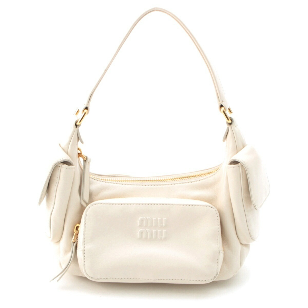 ミュウミュウ MIUMIU ナッパレザー ポケット ワン ショルダーバッグ 5BC146 ホワイト【中古】【正規品保証】