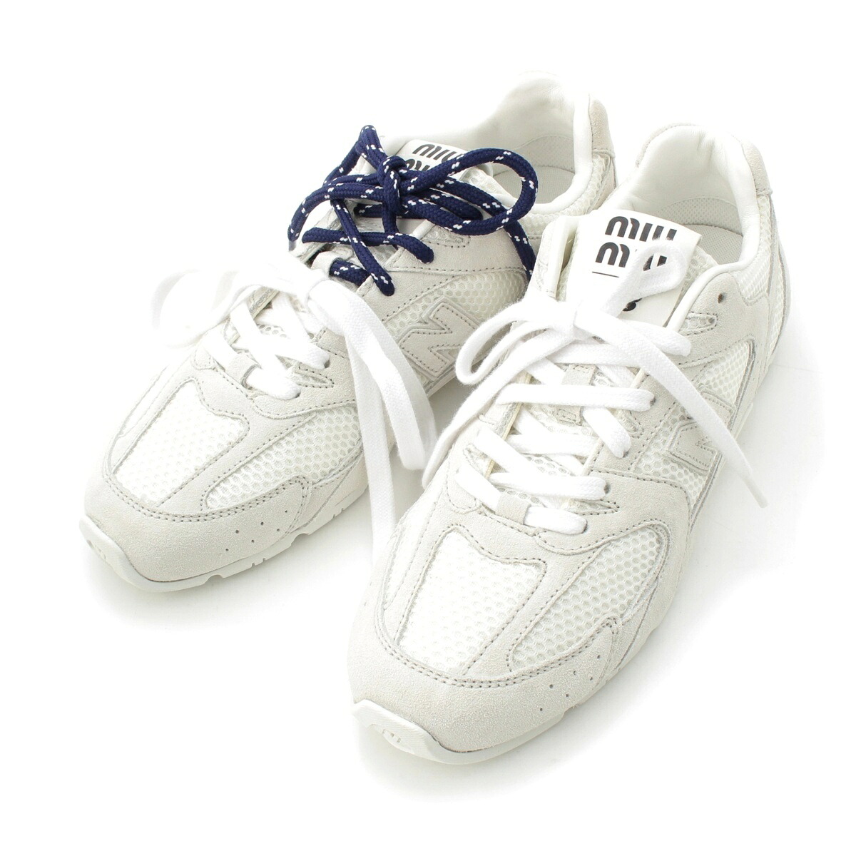 ミュウミュウ MIUMIU ニューバランス New Balance 530SL スウェード メッシュ ロートップ スニーカー 5E165E ホワイト 38 1/2【中古】【正規品保証】