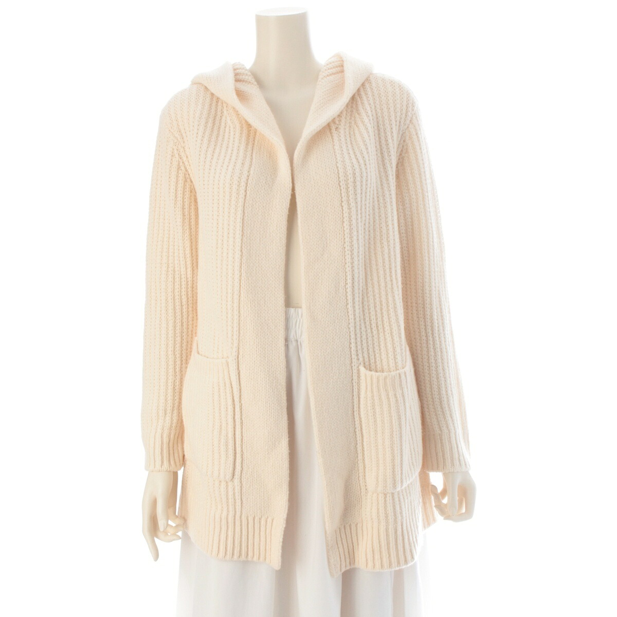 フォクシー FOXEY 23年 Knit Cardigan Charlize カシミール 編み物 フーディ ジレー トップス 43958 象牙色【中古】【置き目品引き受ける】