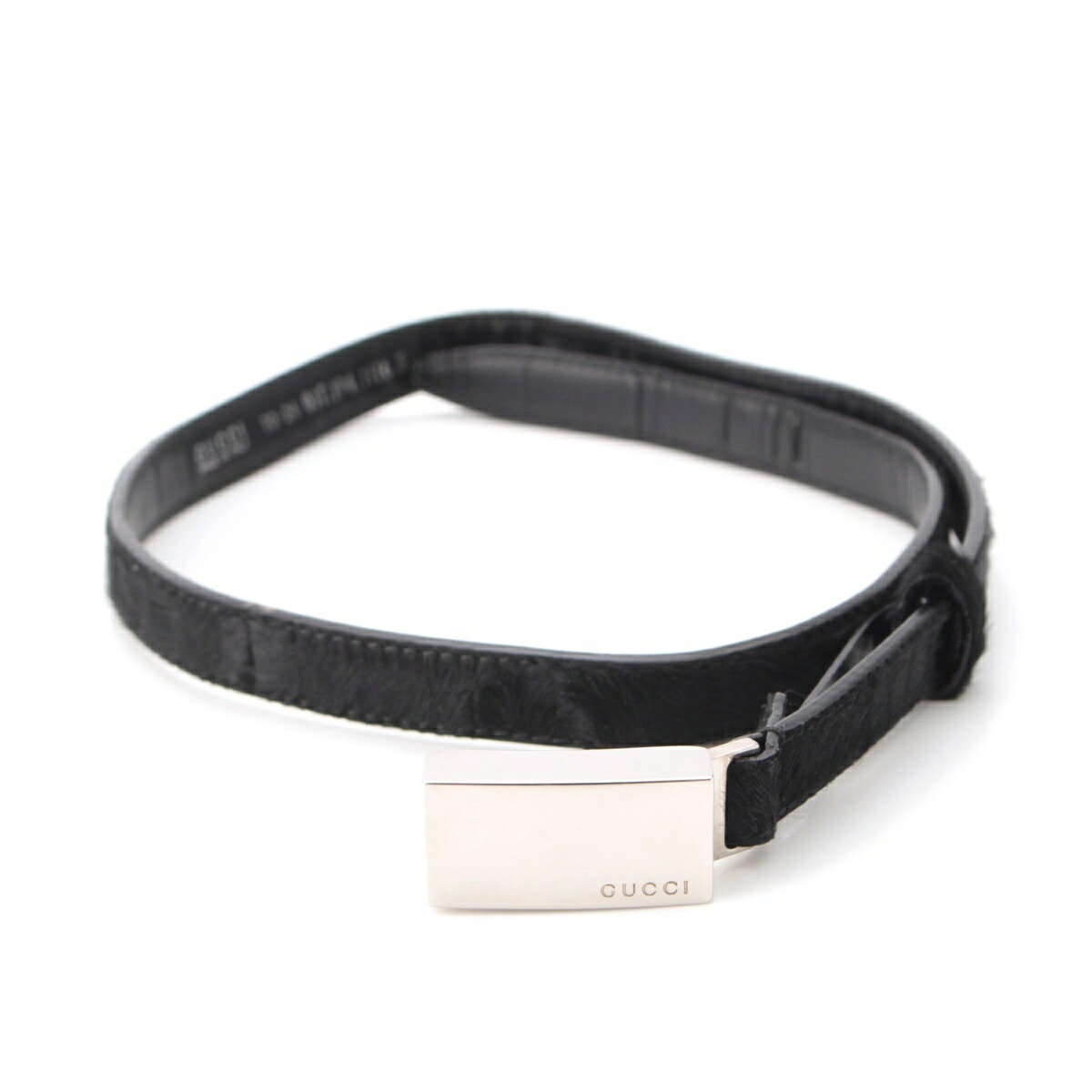 グッチ GUCCI トムフォード期 ハラコ レザー ロゴ ナロー ベルト ブラック【中古】【正規品保証】