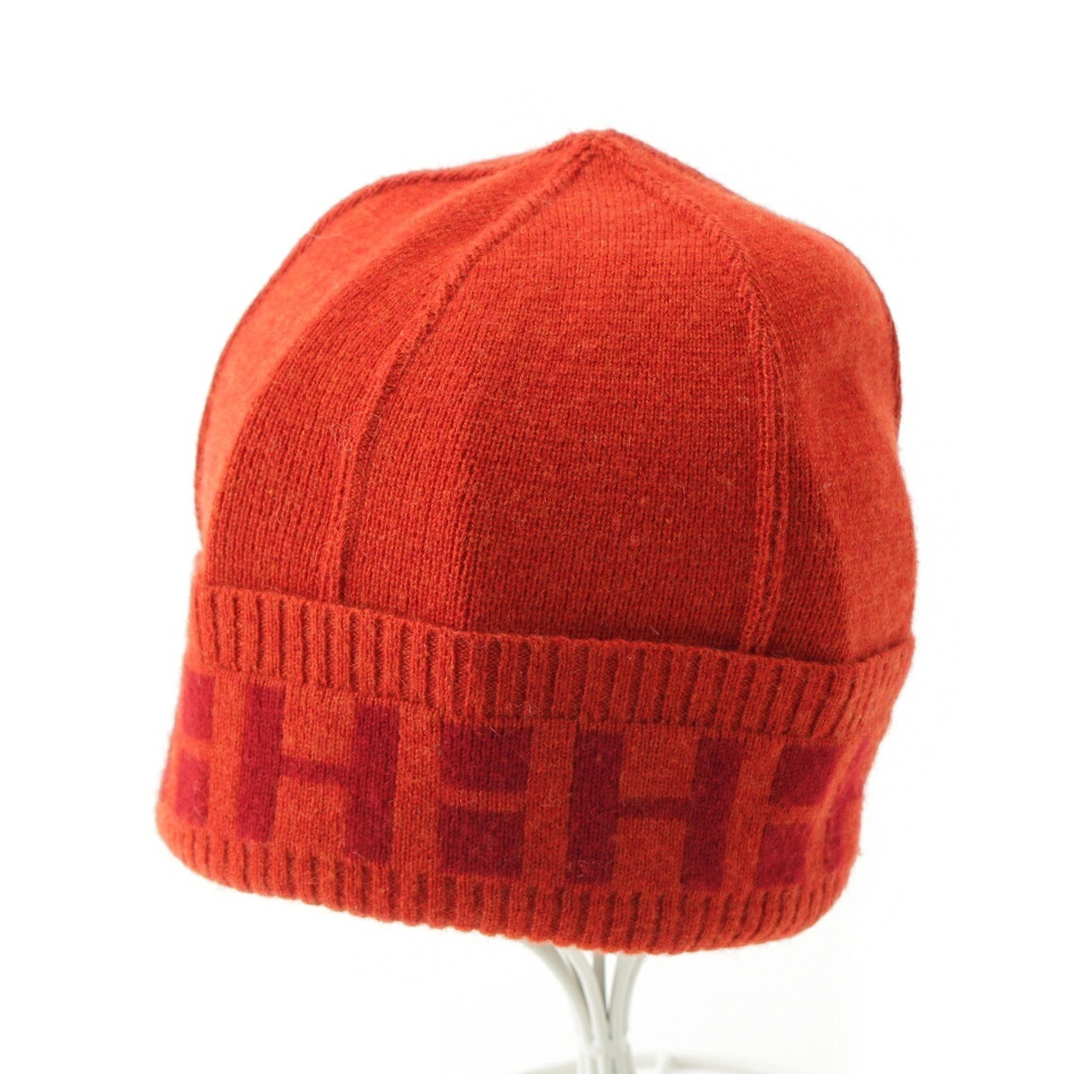 エルメス HERMES マルジェラ期 カシミヤ Hロゴ ビーニー ニットキャップ オレンジ レッド【中古】【正規品保証】