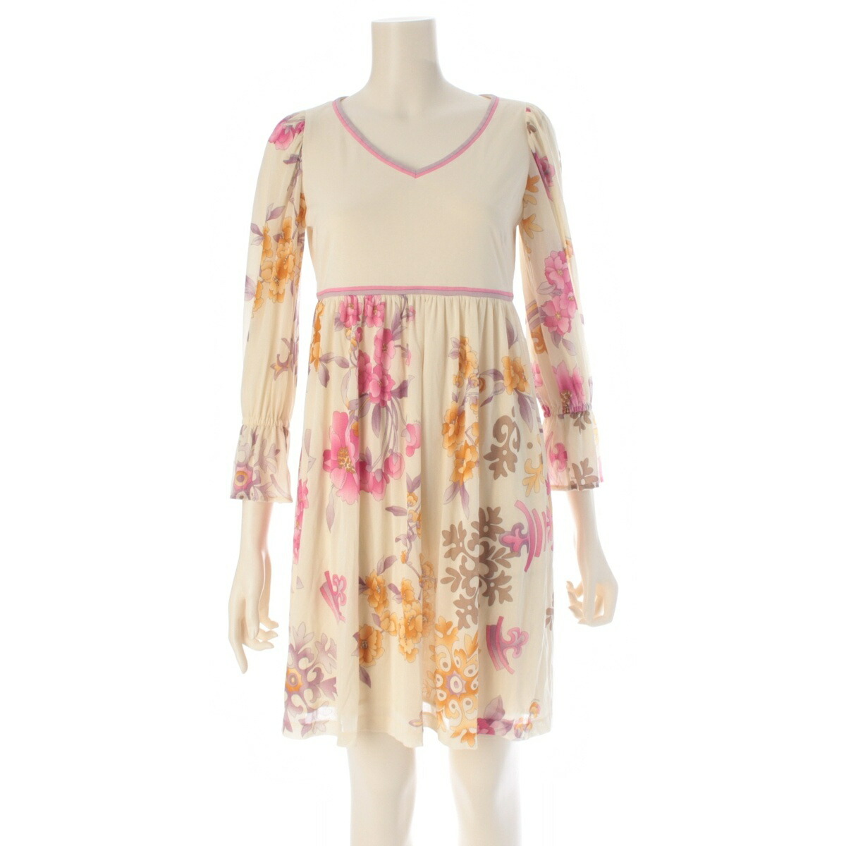 レオナール LEONARD カンカン原料品 シアー 花柄 太陽フレア捩り 衣装 象牙色 1【中古】【置き目品引き受ける】