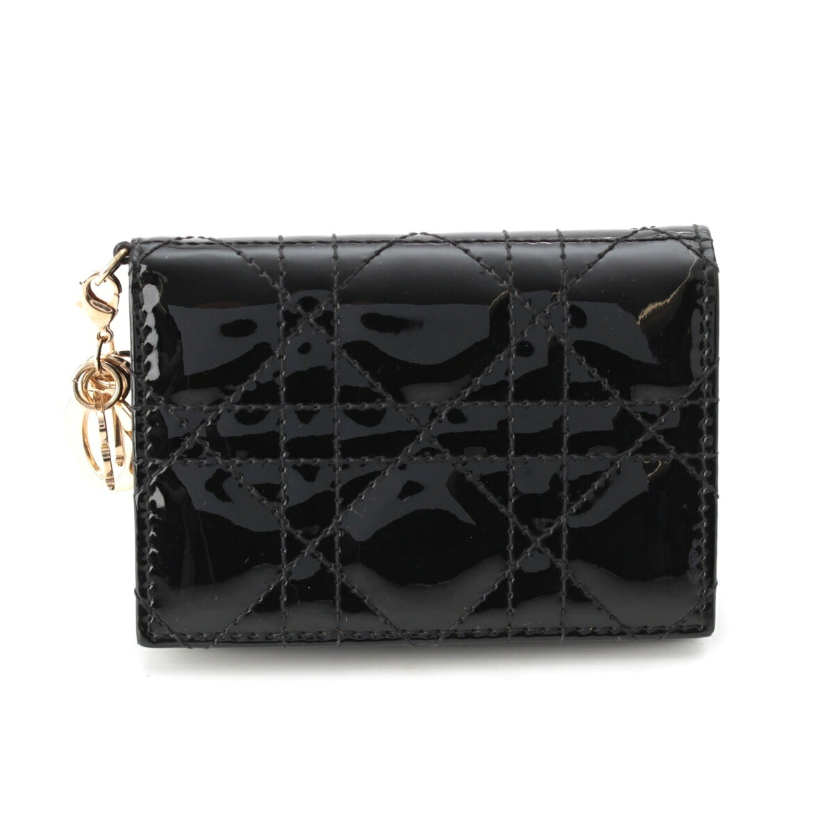 ディオール Dior パテント カナージュ カードケース 25MA0178ブラック【中古】【正規品保証】