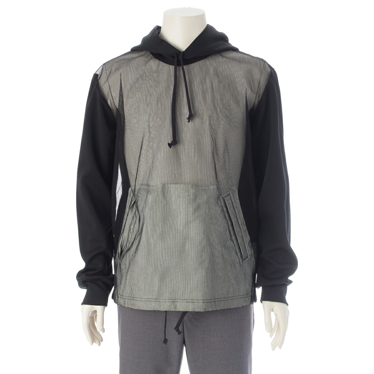 コムデギャルソンオムプリュス COMME des GARCONS HOMME PLUS AD2024 チュール ドッキング デザイン プルオーバー パーカー トップス PO-T030 ブラック M【中古】【正規品保証】