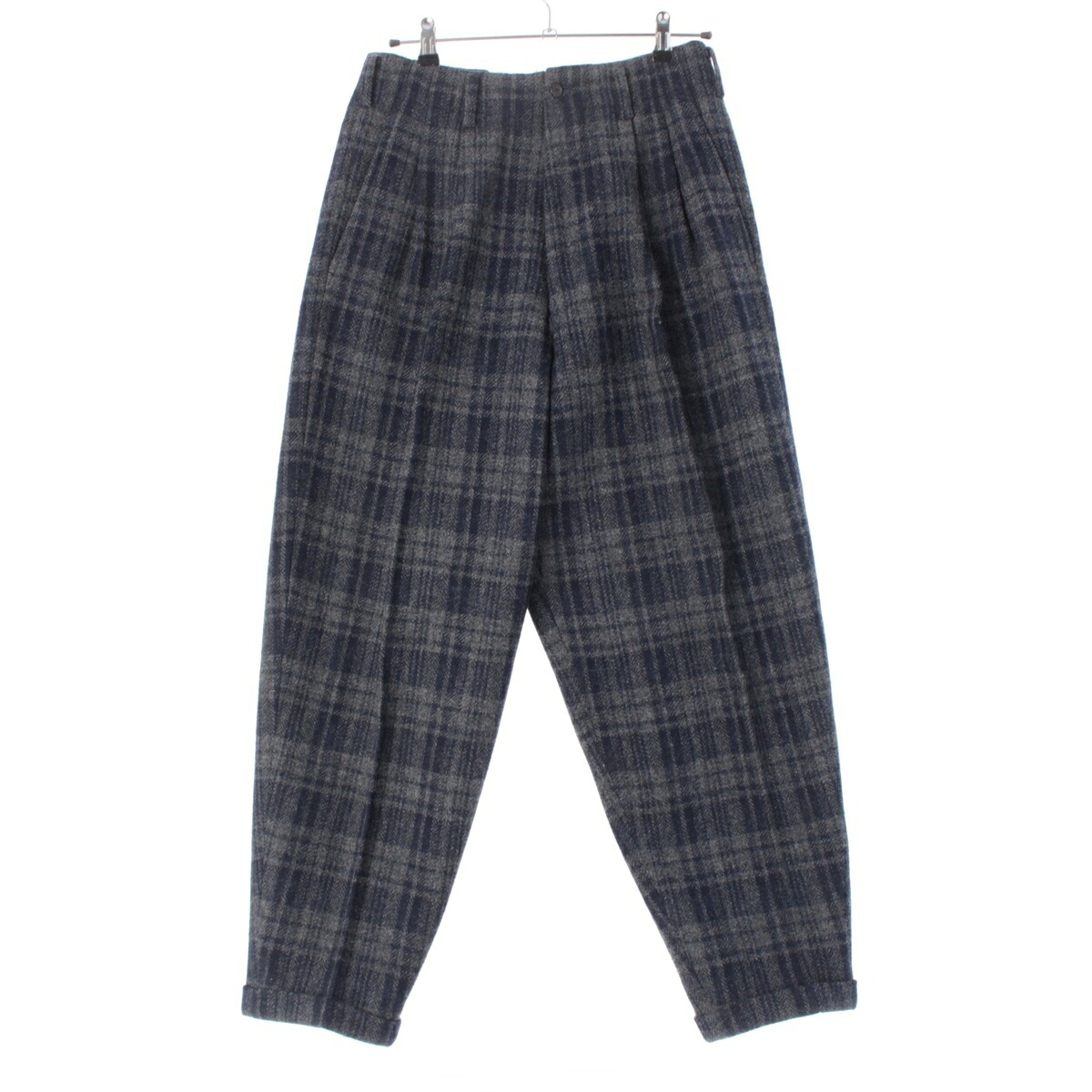ワイズ フォー メン Y's for men 00AW ヨウジヤマモト Yohji Yamamoto ウール チェック スラックス パンツ MT-P02-128 ネイビー グレー M【中古】【正規品保証】