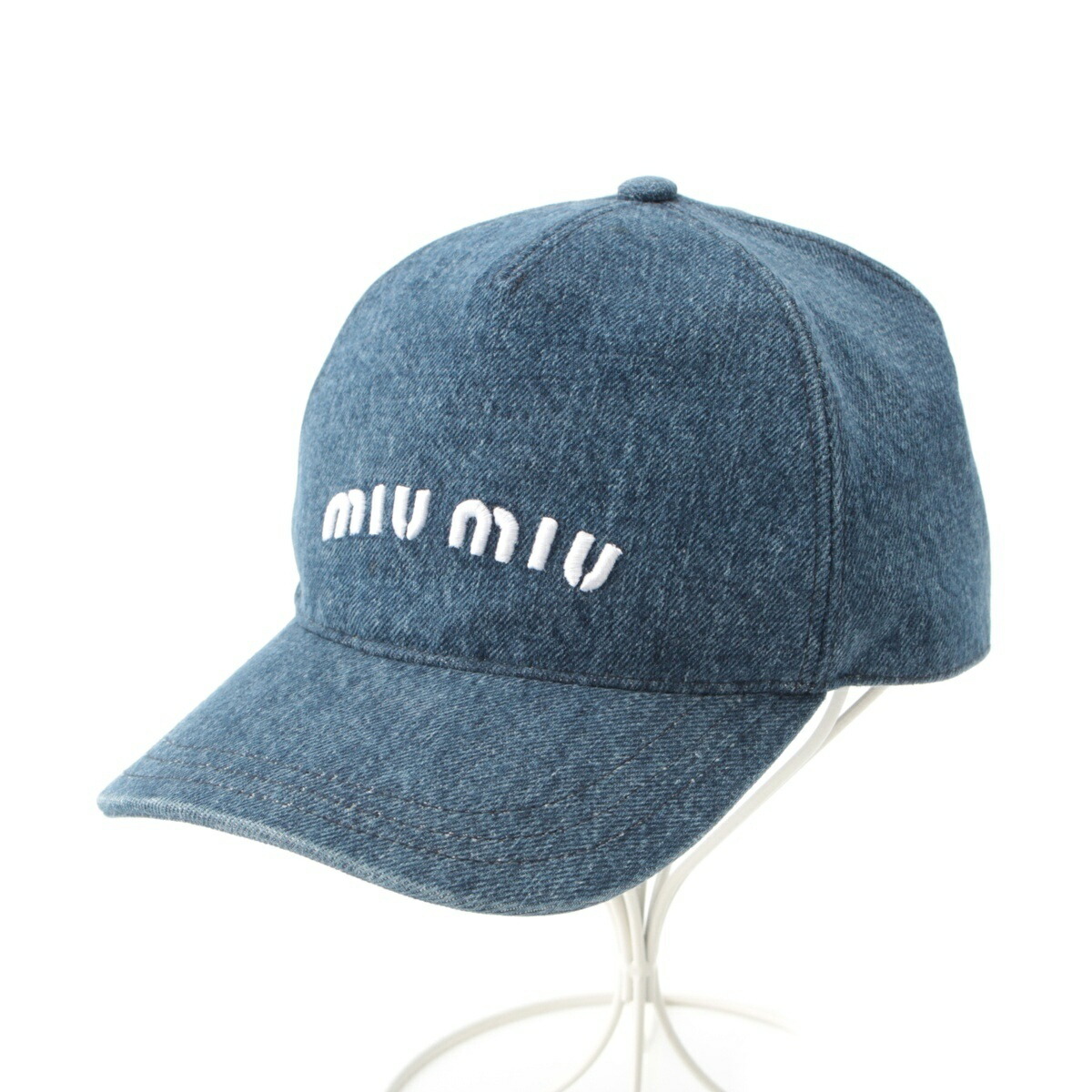 ミュウミュウ MIUMIU 22年 ロゴ刺繍 デニム キャップ 帽子 5HC179 インディゴ ブルー S【中古】【正規品保証】
