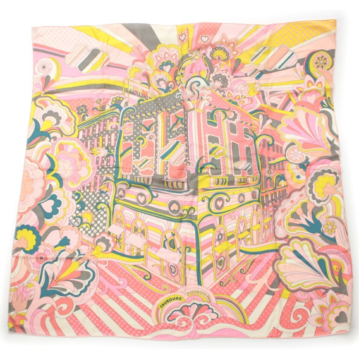 エルメス HERMES カレジェアン カシミール 絹地 フォーブルレインボー Faubourg Rainbow えり巻き 袈裟 サクラ色 140【中古】【置き目品引き受ける】