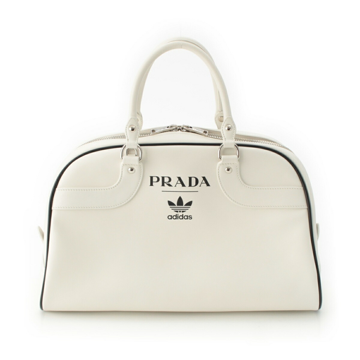 プラダ PRADA アディダス adidas 19年 シティカーフ なめし革 領域押さえる700個 ロゴタイプ ボストンバッグ 突き抜く 1BB074 白いこと【中古】【定め事品引きうける】