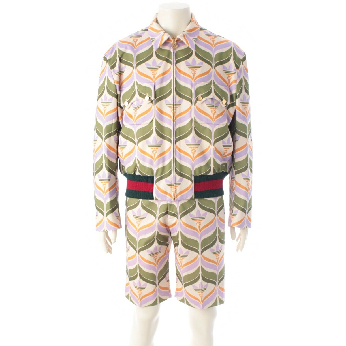 グッチ GUCCI アディダス adidas トレフォイルプリント 上衣 遊撃手 ズボン下セットアップ マルチ色つや 46 44【中古】【定め事品引きうける】
