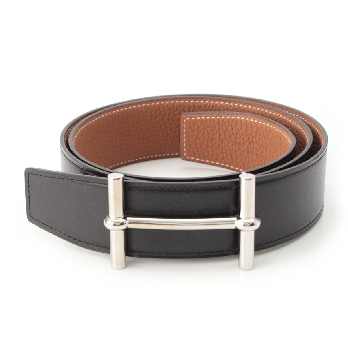 エルメス HERMES D目じるし 19年 ボックスカーフ トゴ  Hダンクル リヴァーシブル 38 三尺帯 H077938CK05 黒いこと ゴールド 90【中古】【定め事品引きうける】