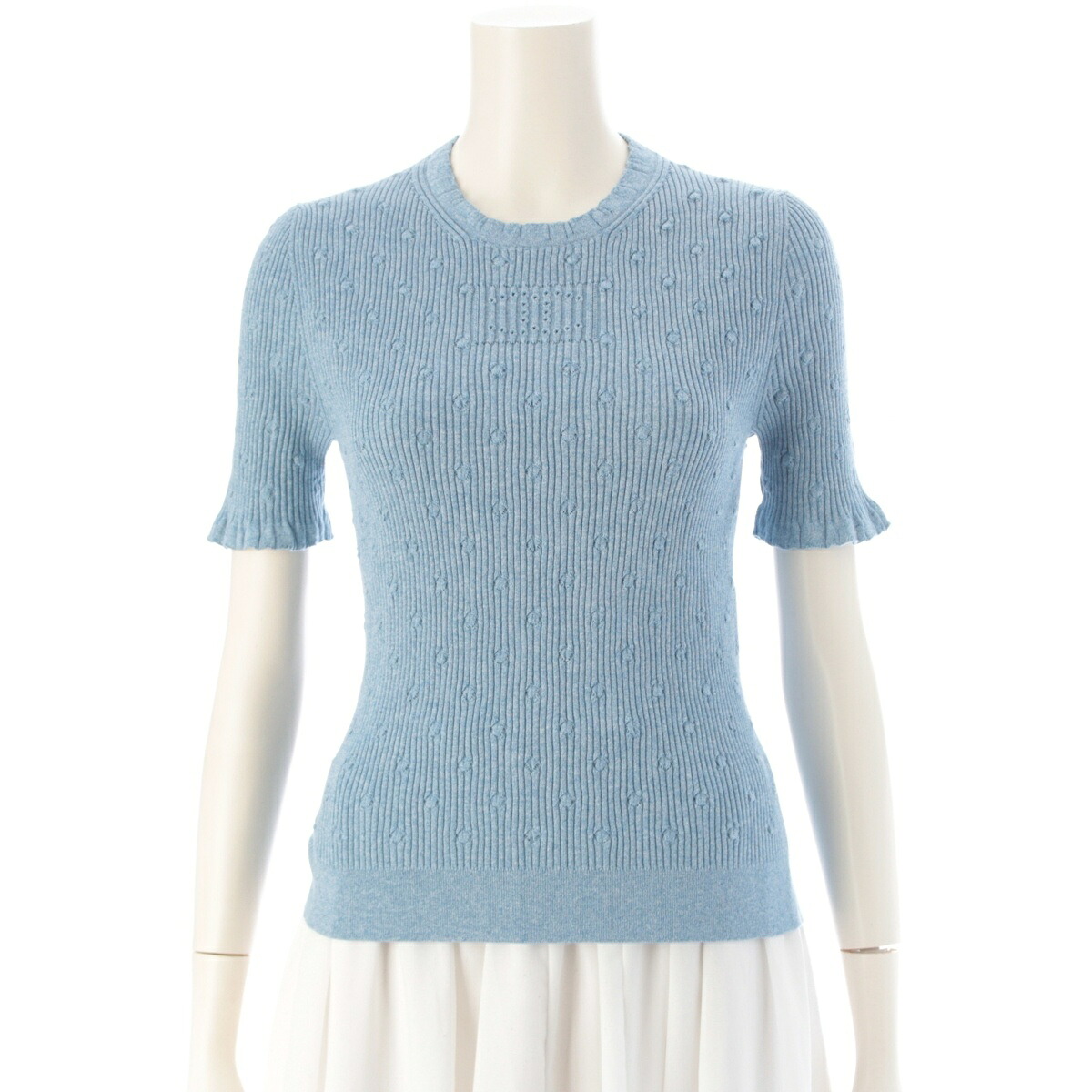 シャネル CHANEL 25SS 綿織物 肋材 CCロゴタイプ ココマーク 半袖 スウェーター 編み物 トップス P79244 青色 38【中古】【決まり品引きうける】 セーター-トップス-レディースファッション
