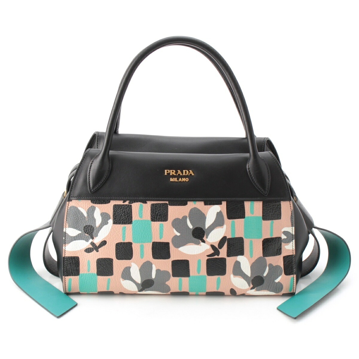 プラダ PRADA MADRAS マドラス レザー ロゴ フラワー ボウリング 2way ショルダー ハンドバッグ 1BB030 マルチカラー【中古】【正規品保証】