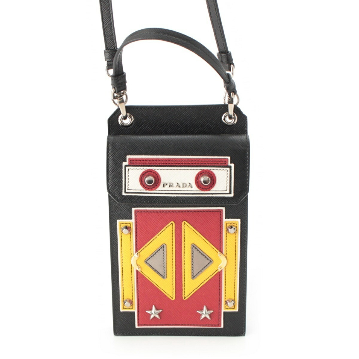 プラダ PRADA Robot  自動人形 なめし革 ロゴタイプ ポシェット ショルダーバッグ 黒いこと【中古】【置き目品引き受ける】