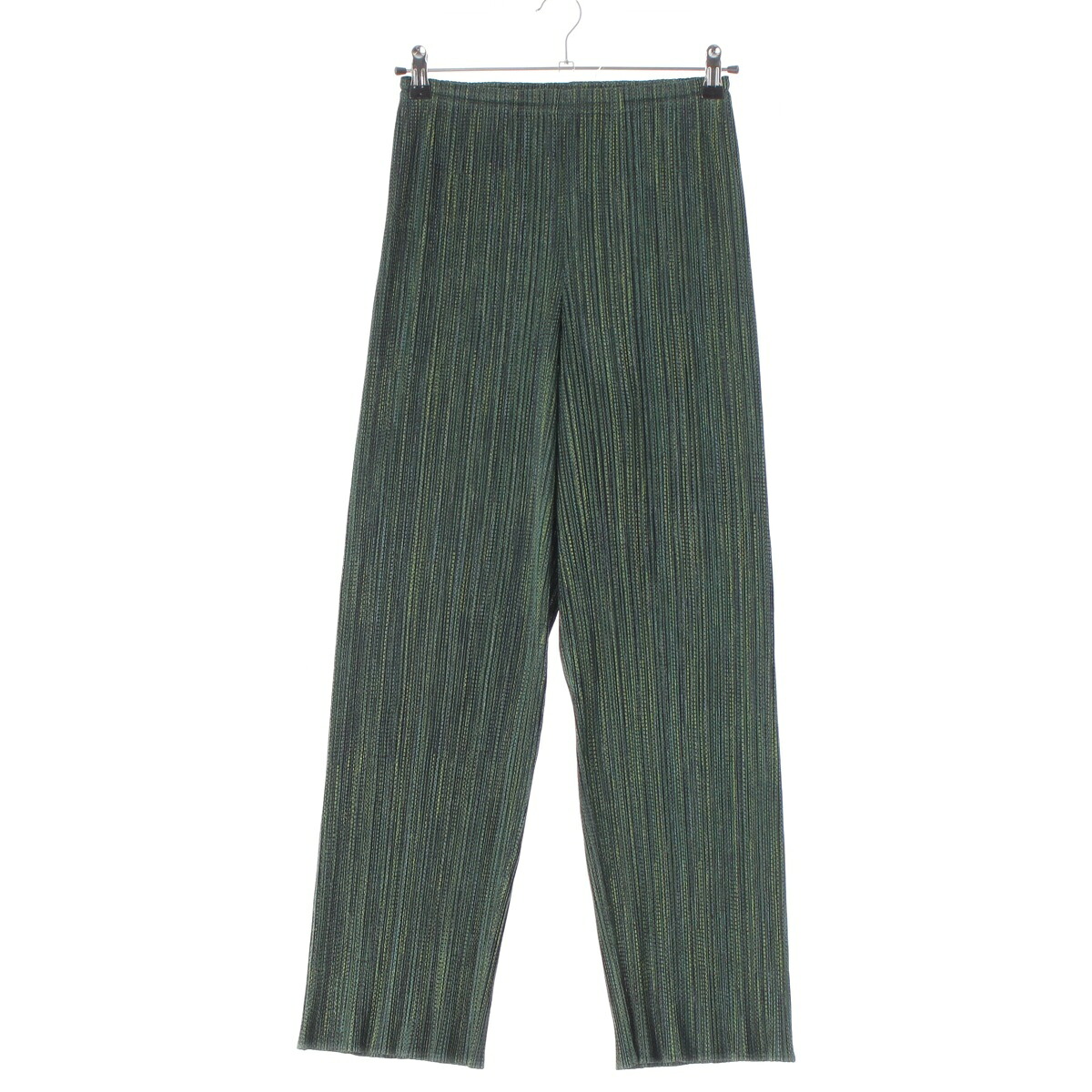 筋目プリーズ イッセイミヤケ PLEATS PLEASE ISSEY  筋目 テーパード ズボン下 PP74-JF843 緑であること 3【中古】【置き目品引き受ける】