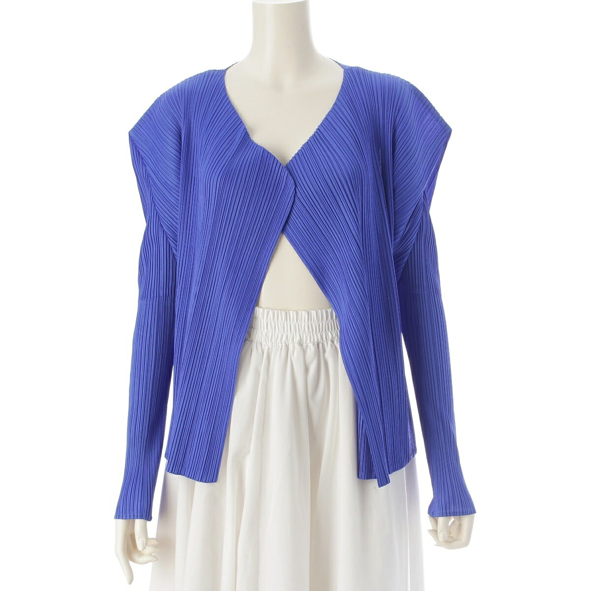 プリーツプリーズ イッセイミヤケ PLEATS PLEASE ISSEY プリーツ ノーカラージャケット カーディガン PP61-JD323 ブルー 4【中古】【正規品保証】｜retro