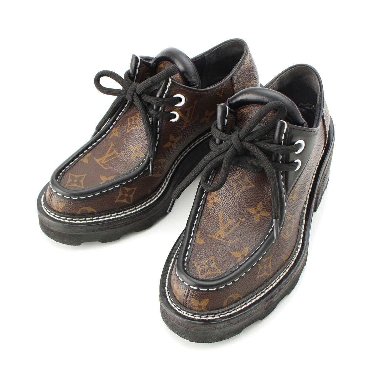 ルイヴィトン LOUIS VUITTON LVボブール モノグラム 山高帽子 チロリアン シューズ MA0169 赤銅色 37【中古】【置き目品引き受ける】