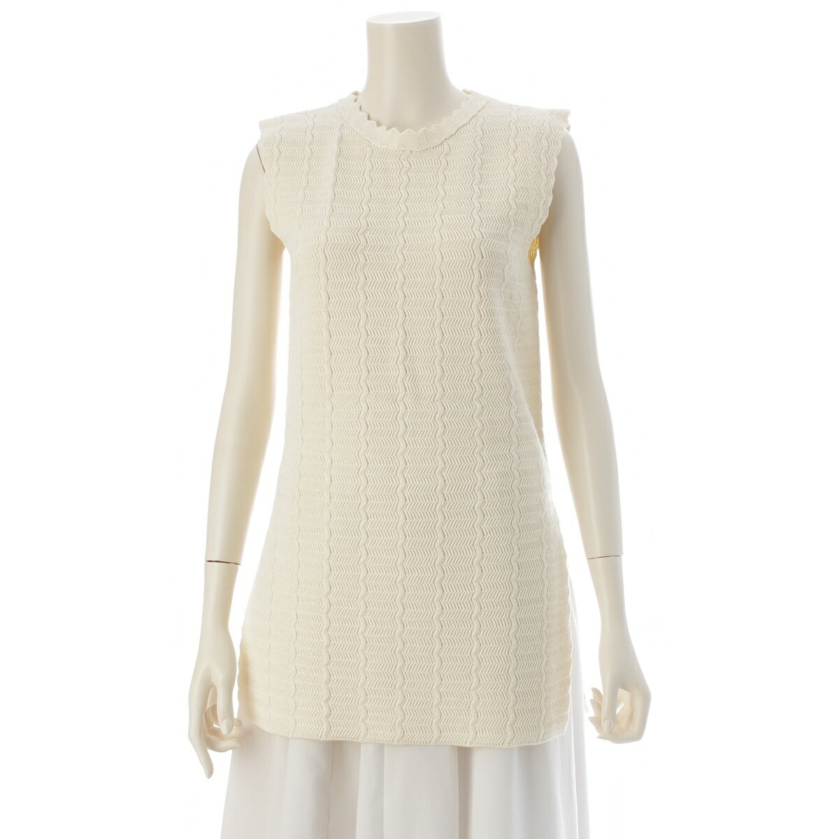 ジルサンダー JIL SANDER 23SS 綿織物 ノースリーブ 細長い切口 編み物 上着 トップス J02NC0131 白いこと 34【中古】【定まり品引き請ける】