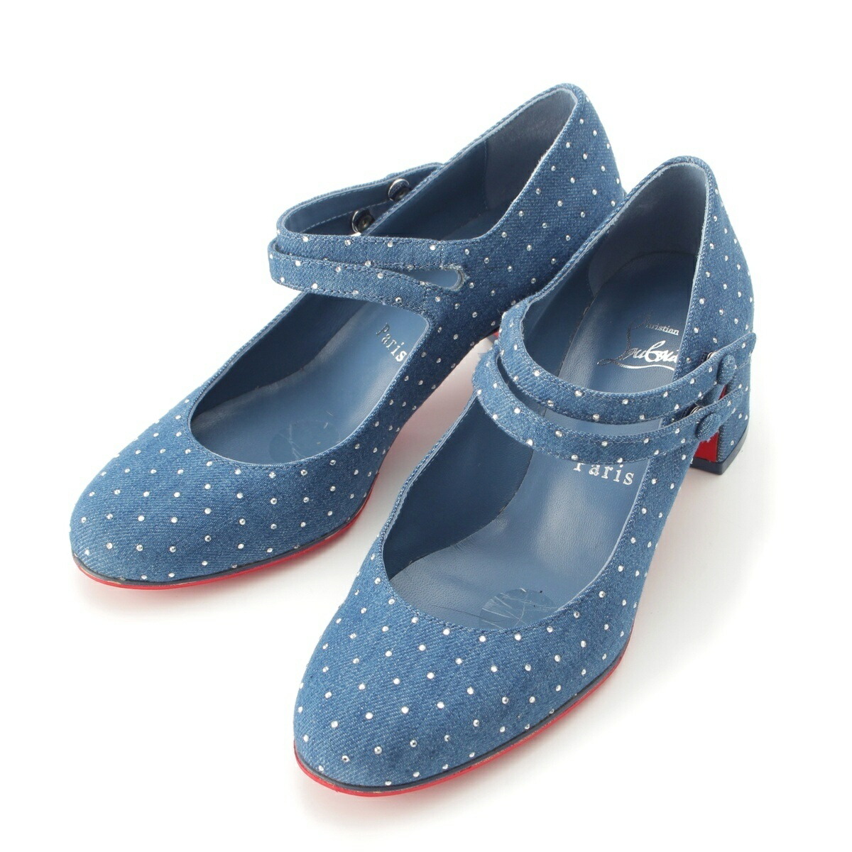 クリスチャンルブタン Christian Louboutin Miss Jane 55粍  伝達ルート石ころ ジーンズ メリージェーン パンプス 青み 34 1/2【中古】【置き目品引き受ける】