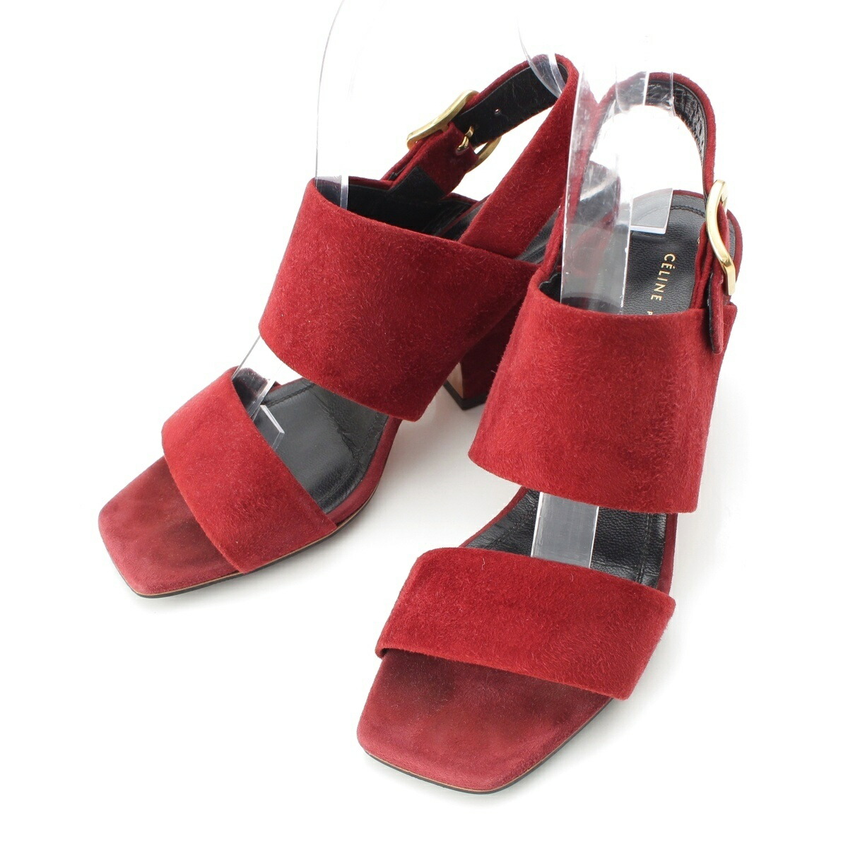 セリーヌ CELINE フィービー期 スエード スクエアトゥ サンダル ボルドー 36【中古】【正規品保証】
