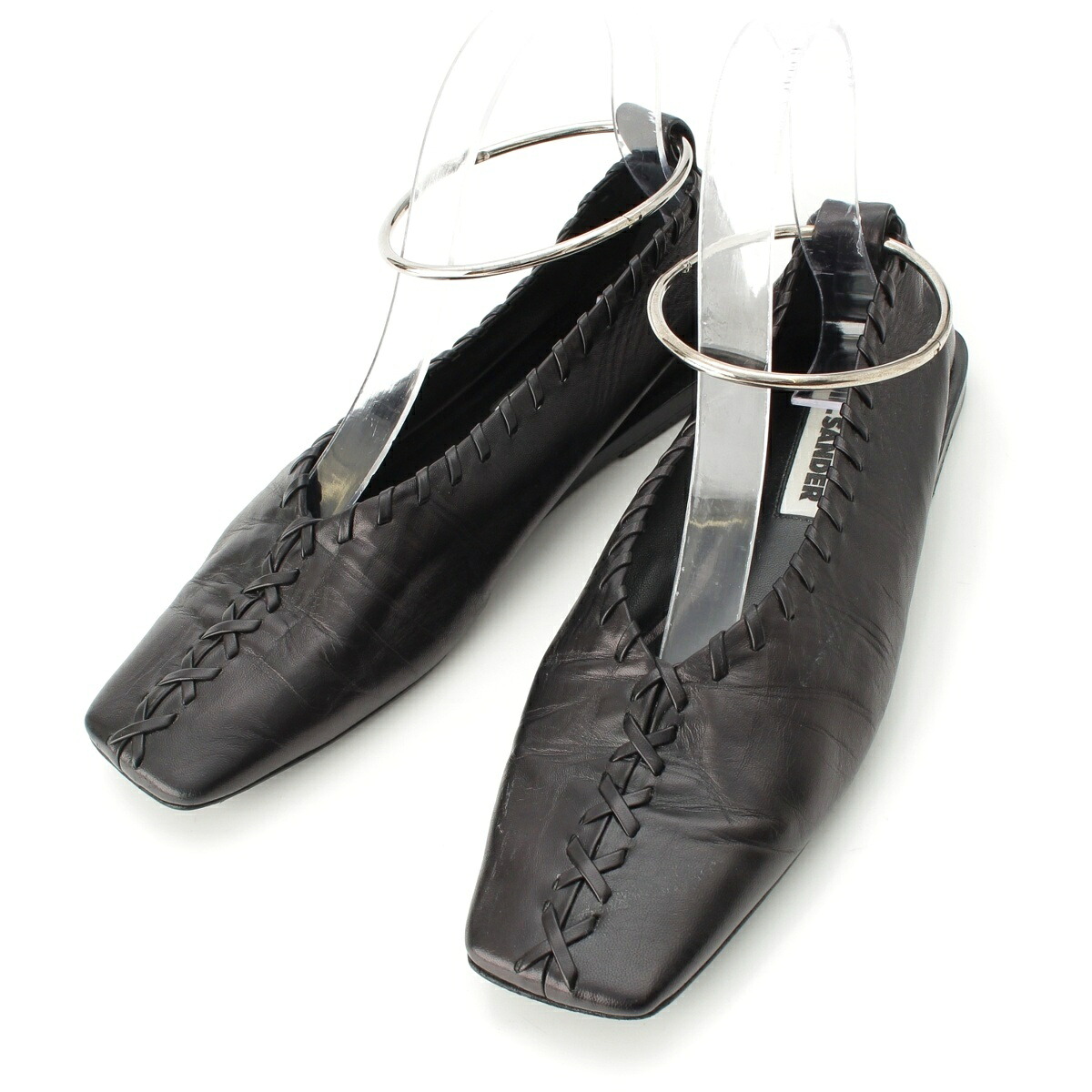 ジルサンダー JIL SANDER なめし革 女性バレエダンサー アンクル輪っか 滑っこい シューズ 黒いこと 35 1/2【中古】【定め事品引きうける】