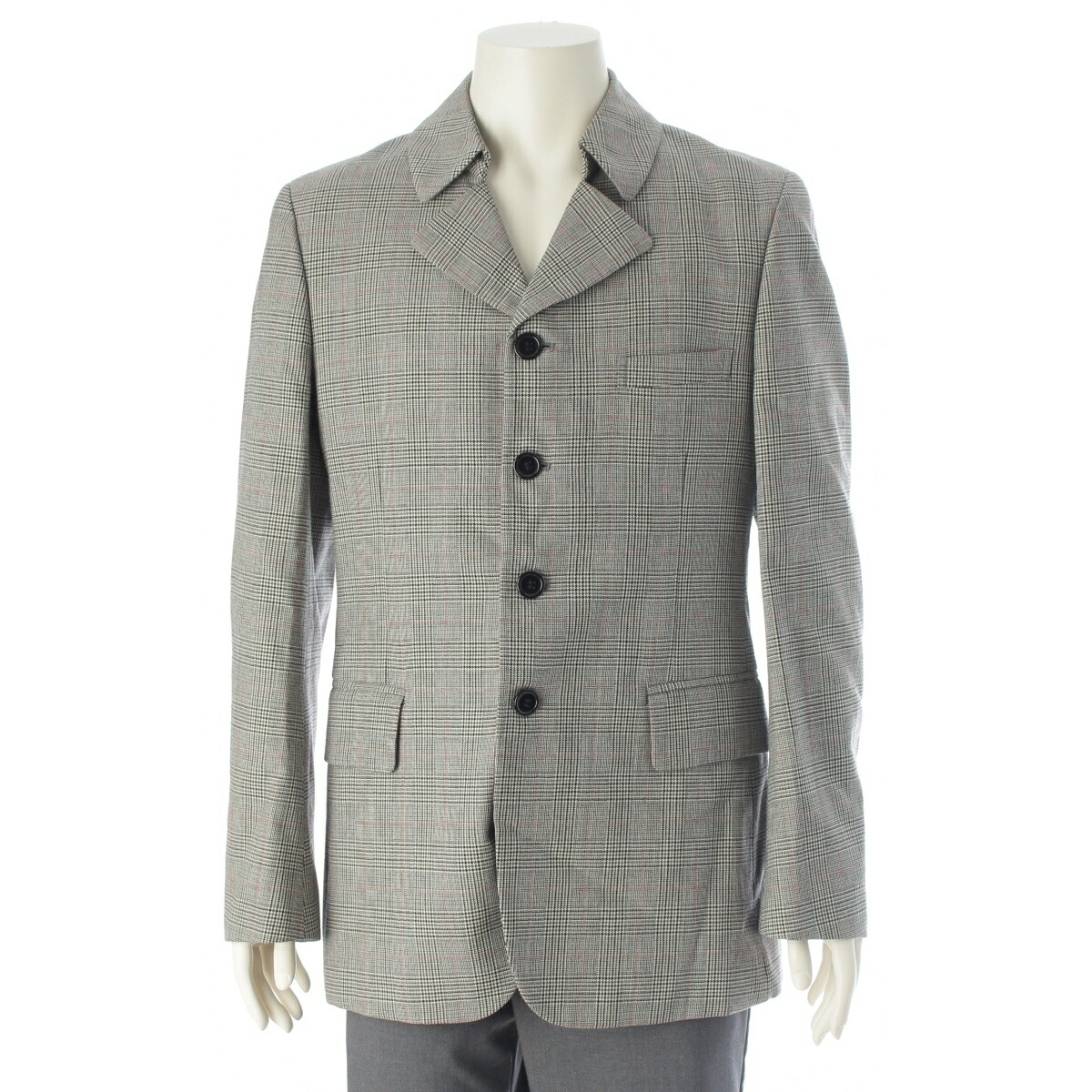 コムデギャルソンオムプリュス COMME des GARCONS HOMME PLUS AD2001 羊毛 ハウンドトゥース 4B 上衣 パソコン-J054 薄墨色 M【中古】【置き目品引き受ける】