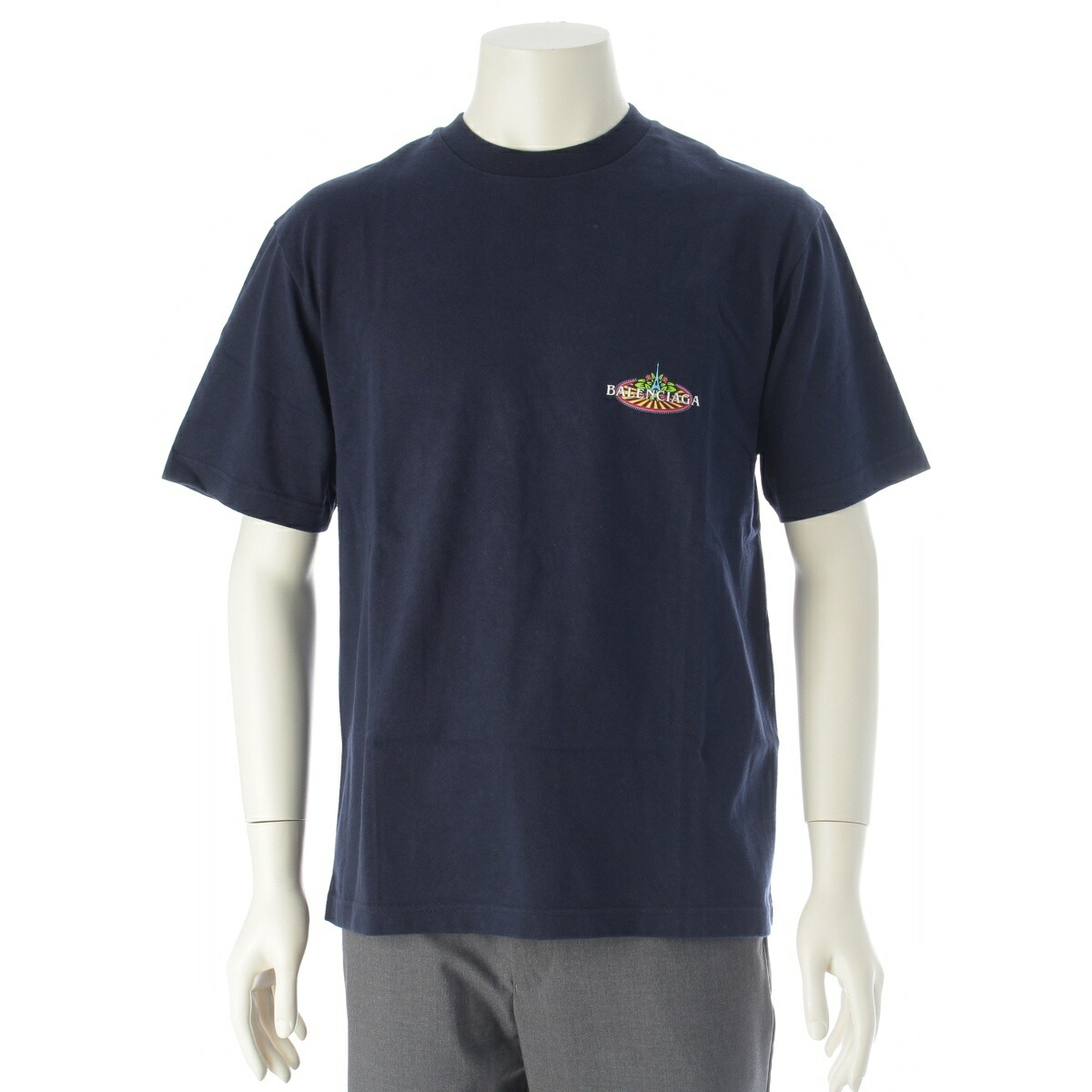 バレンシアガ BALENCIAGA 19年 BONJOUR ロゴタイプ 半袖Ｔシャツ 594579 米国海軍 XS【中古】【置き目品引き受ける】