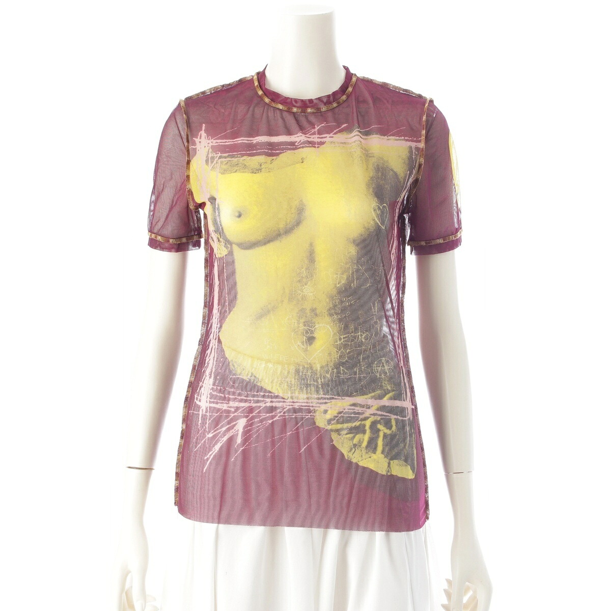 ジャンポールゴルチエ JEAN-PAUL GAULTIER 1999 90s MILO VENUS ミロのヴィーナス 力強さサイバー空間 半袖Ｔシャツ トップス パープル 黄色 40【中古】【定め事品引きうける】