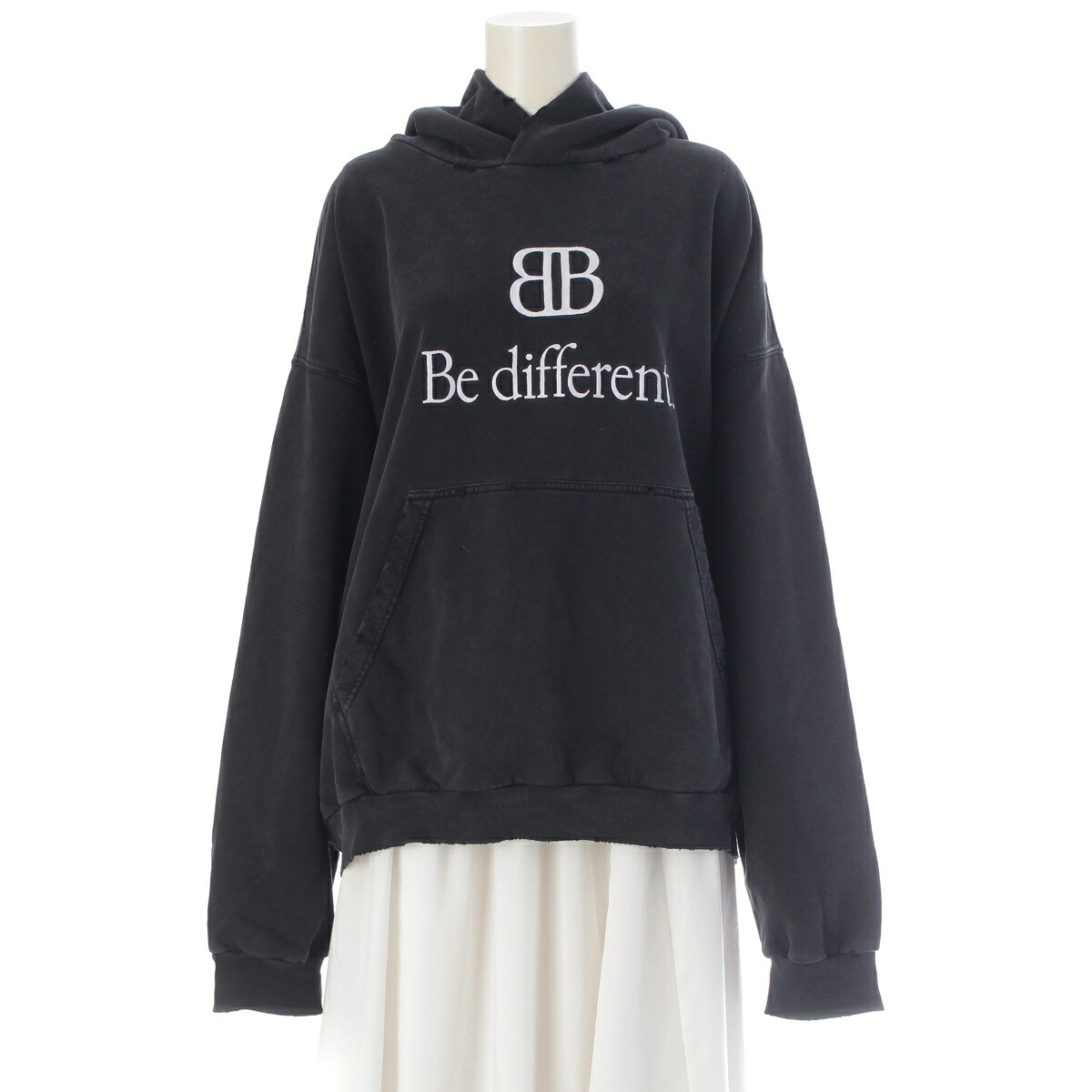 バレンシアガ BALENCIAGA Be different デストロイ産業 フーディ パーカー トップス 720426 黒いこと L【中古】【置き目品引き受ける】