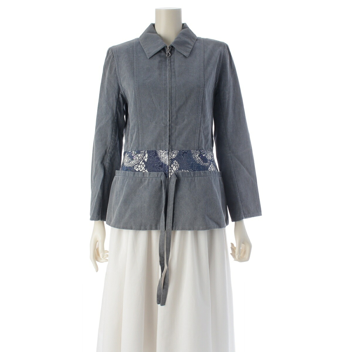 ディオール Christian Dior 2001 綿織物 ロゴタイプ 御花 ジップ テーラードジャケット トップス 1A12021261 青碧 40【中古】【定め事品引きうける】