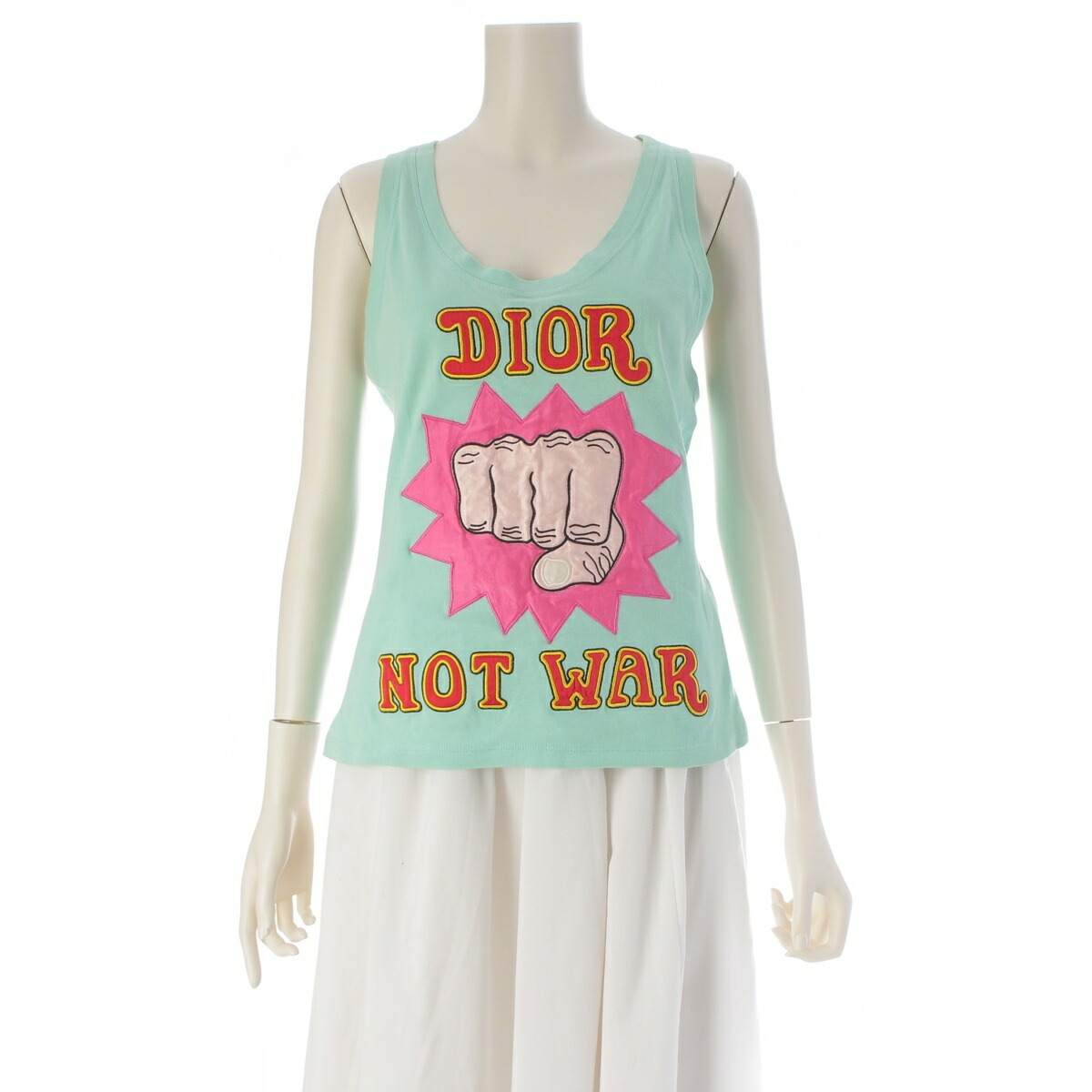 ディオール Christian Dior ガリアーノ期 2005 DIOR NOT WAR ロゴタイプ 貯蔵タンクいの一番 トップス 5E16155080 ライトグリーン 42【中古】【定まり品引き請ける】