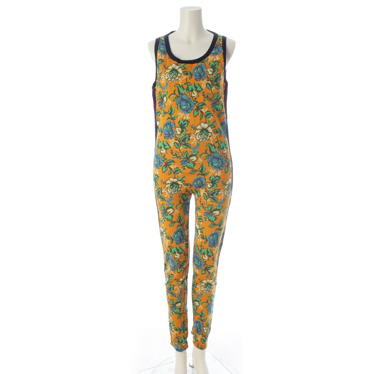 グッチ GUCCI 17AW 羊毛 植物相 花柄 シェリー酒伝達ルート 編み物 オールインワン ツナギ 飛び降りる背広 487291 オレンジ色×青碧 S【中古】【定め事品引きうける】