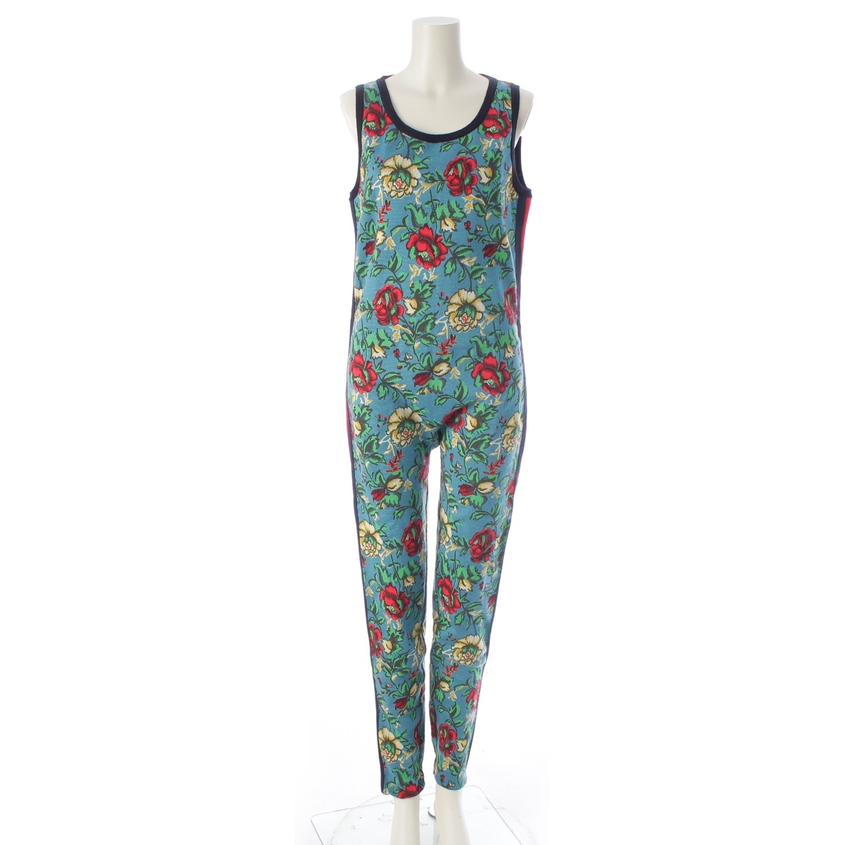 グッチ GUCCI 17AW 羊毛 植物相 花柄 シェリー酒伝達ルート 編み物 オールインワン ツナギ 飛び降りる背広 487291 青碧×赤いこと M【中古】【定め事品引きうける】