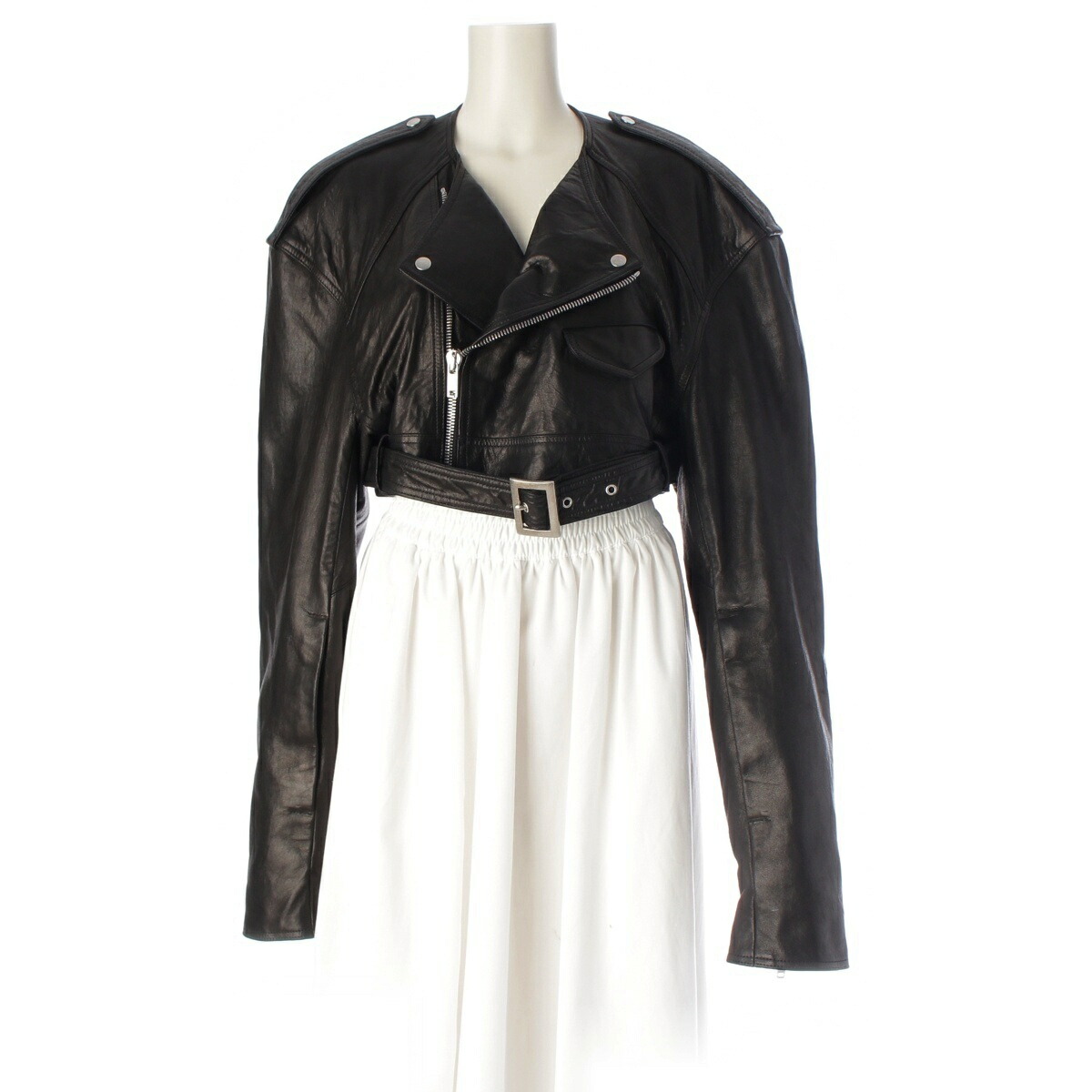 リックオウエンス Rick Owens 24AW 子ヒツジなめし革 マイクロ クロップド ライダースジャケット RP02D3705 黒いこと 40【中古】【置き目品引き受ける】