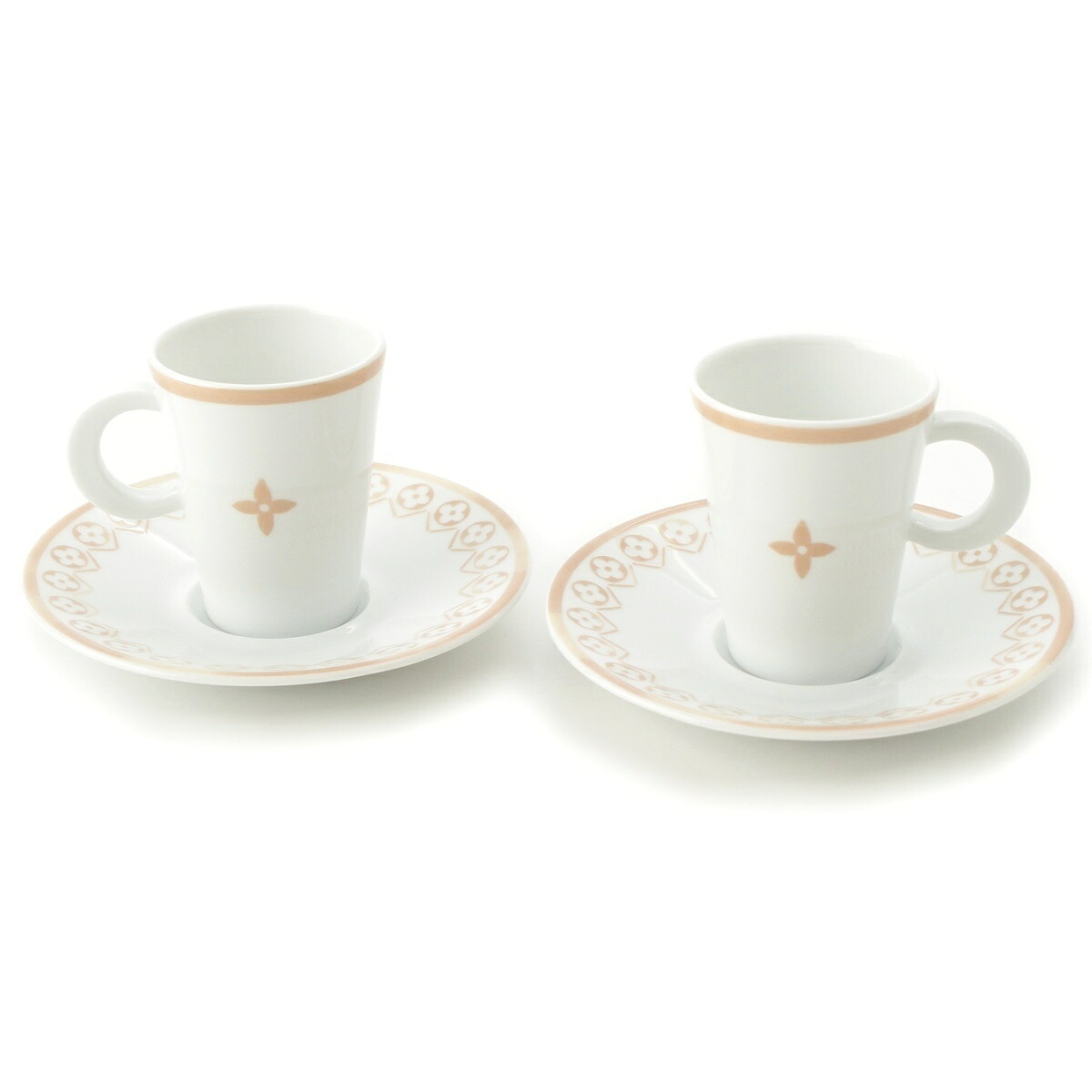 ルイヴィトン LOUIS VUITTON モノグラム お花 瓦 珈琲 優勝杯＆ソーサ―書き割り 2客 食器 白いこと 赤銅色【中古】【定まり品引き請ける】