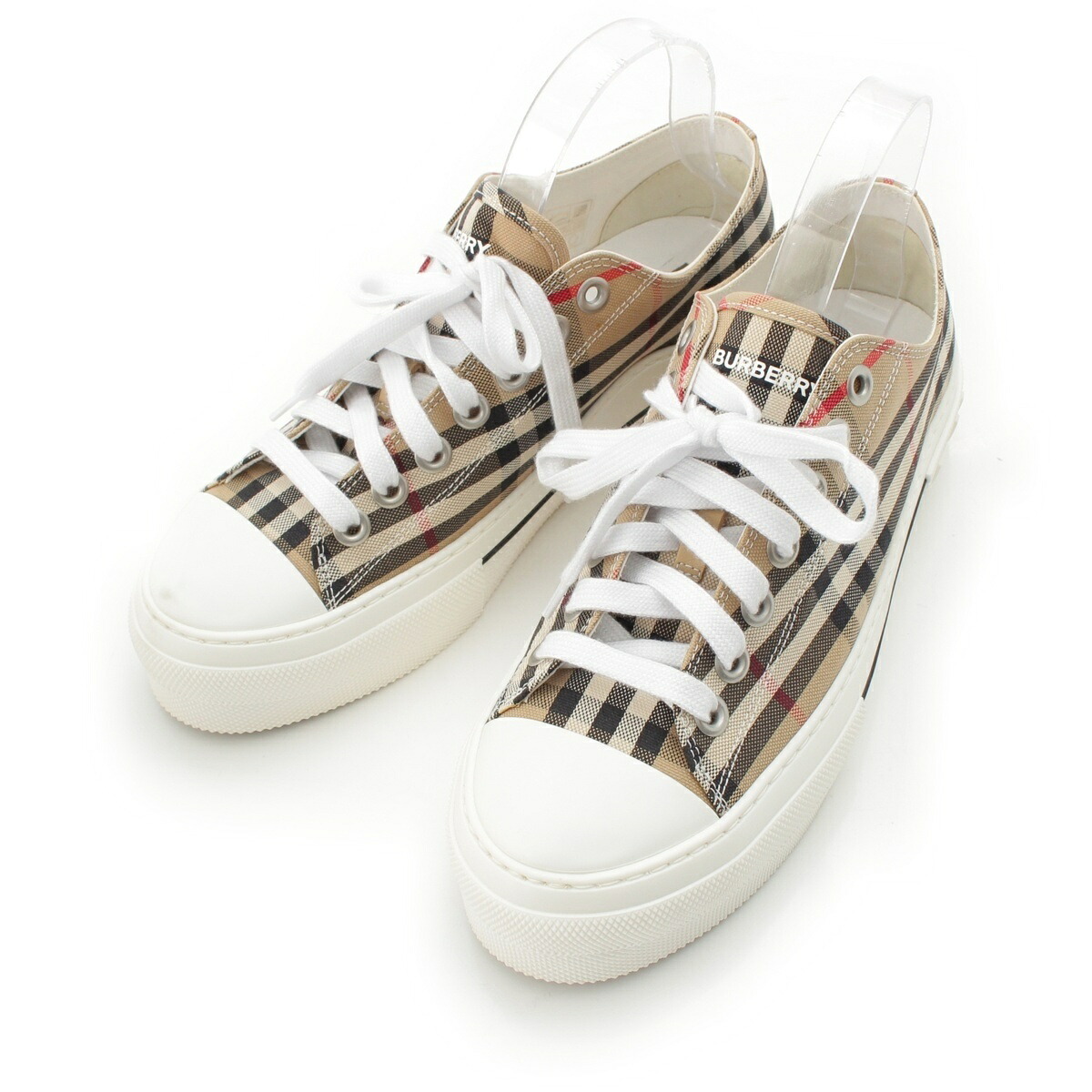 バーバリー BURBERRY 帆布 ノバチェック スニーカー 白いこと ベージュ 41【中古】【定め事品引きうける】