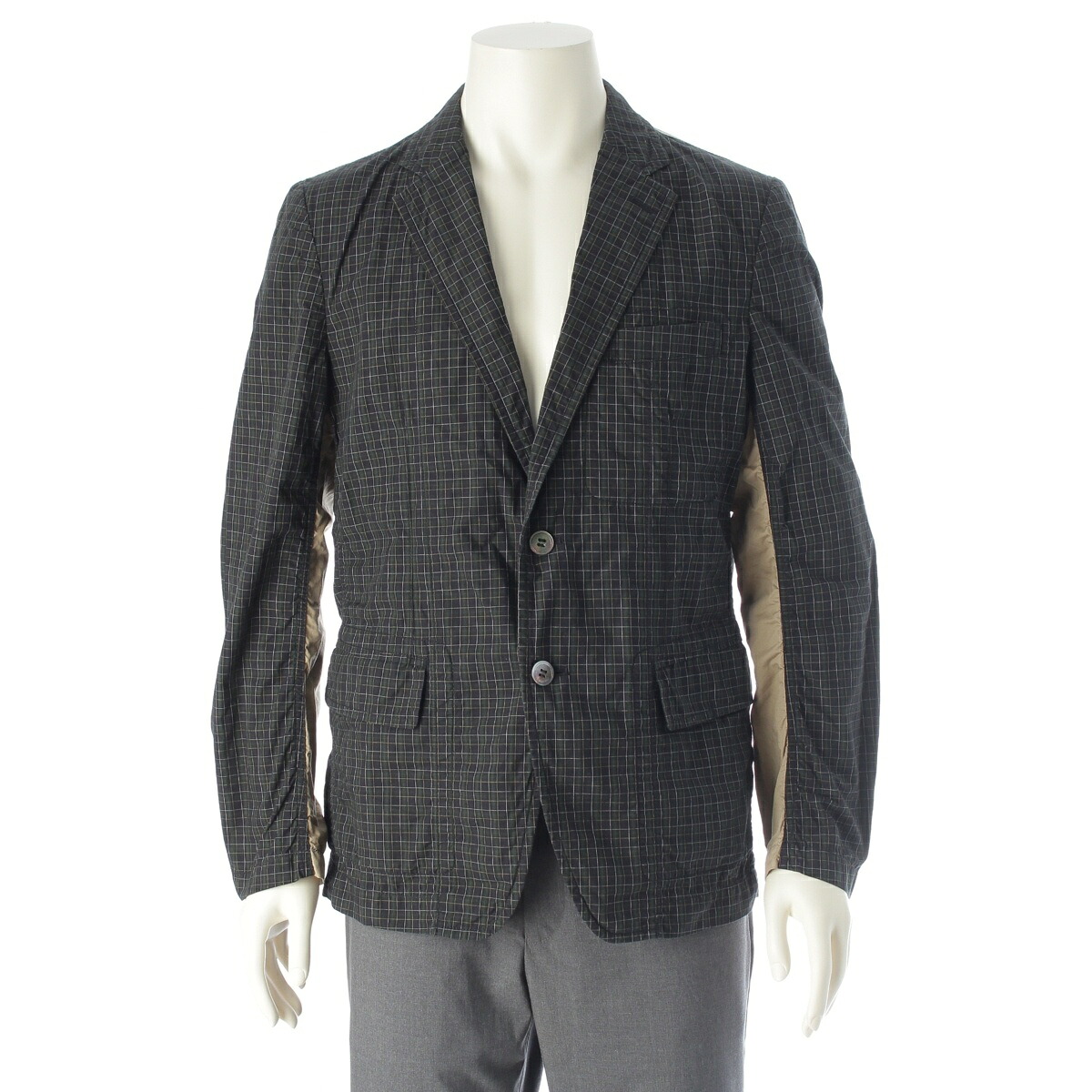 コムデギャルソンオム COMME des GARCONS HOMME AD2009 綿織物 読み合わせる うつり変わり 2B テーラードジャケット アウター HE-J130 緑であること×ベージュ S【中古】【置き目品引き受ける】