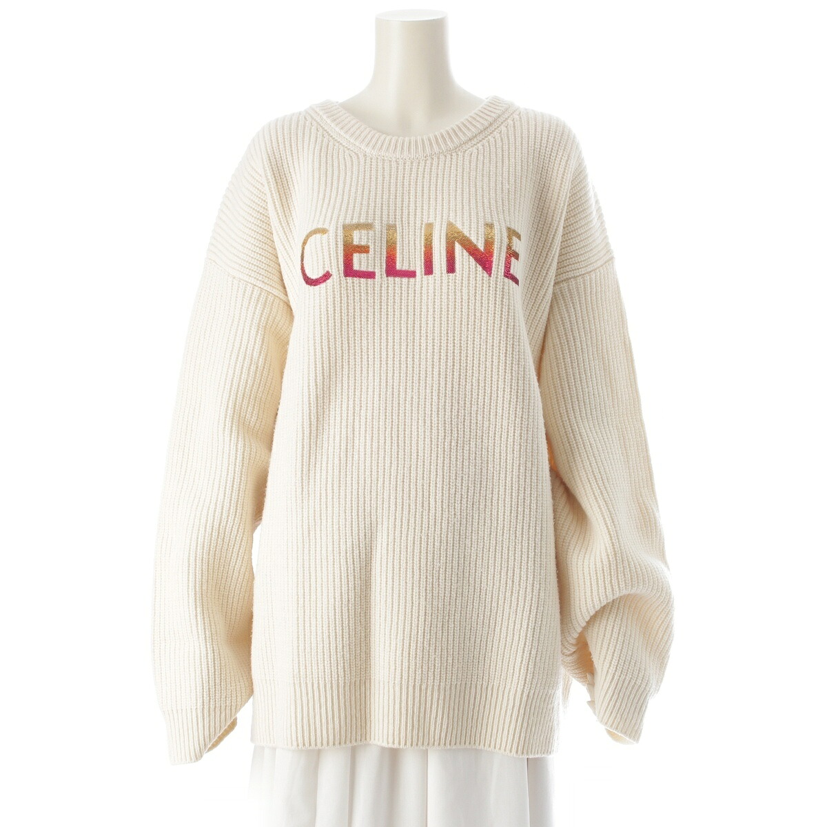 セリーヌ CELINE 22SS ロゴタイプ 労働者の一団のど首 編み物 プルオーバー トップス 2A09X66Q 白いこと L【中古】【定め事品引きうける】