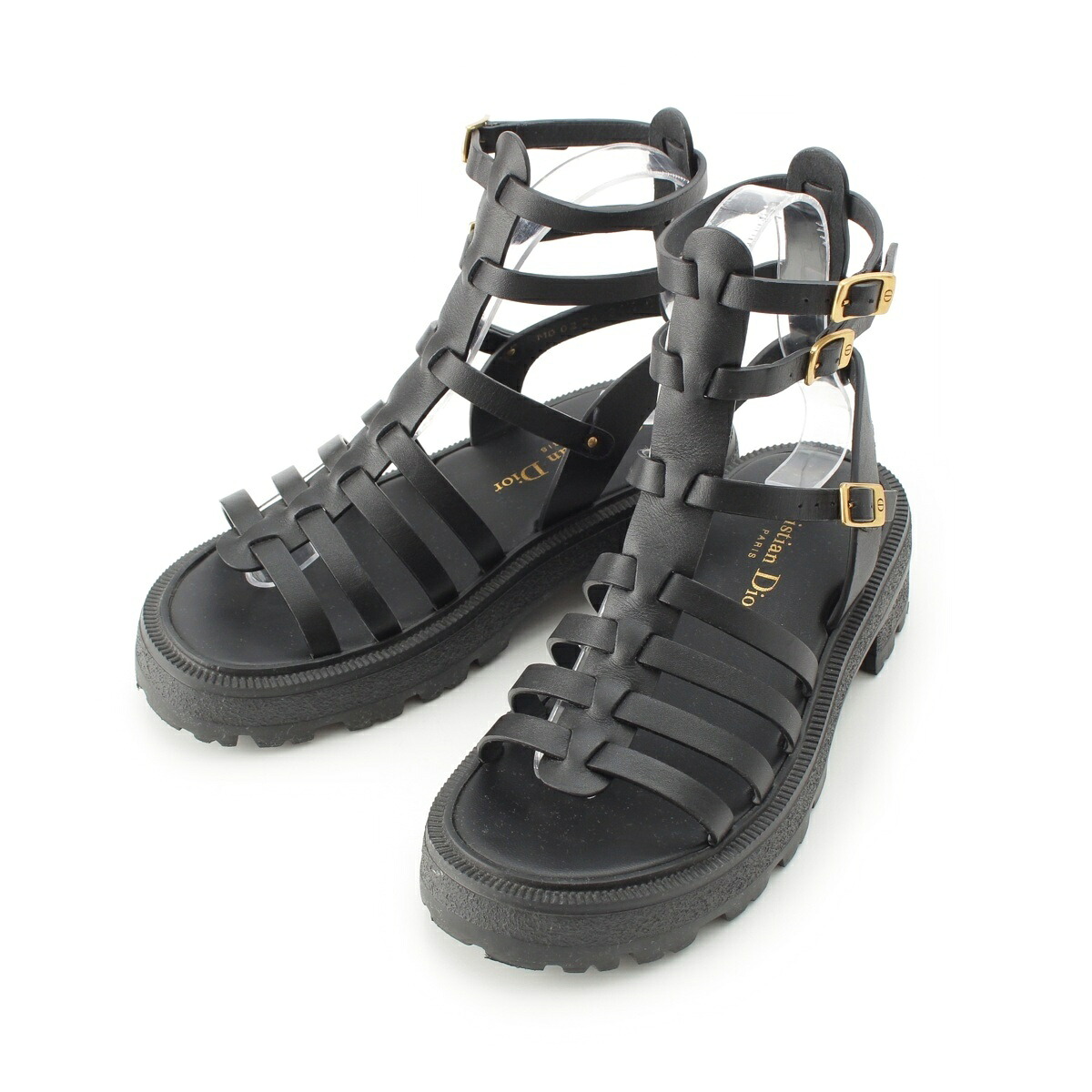 ディオール Christian Dior DIOR BAY プラットホーム グルカ サンダル シューズ 黒いこと 34 1/2【中古】【定め事品引きうける】
