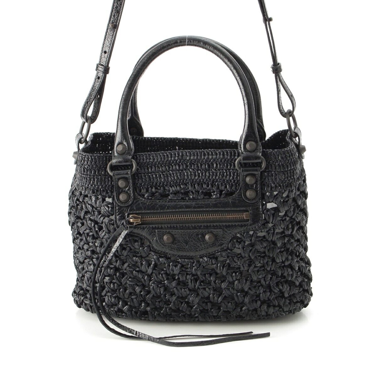 バレンシアガ BALENCIAGA Le City ル シティ ラフィア 2WAY バスケット ハンドバッグ 866500 ブラック S【中古】【正規品保証】|retro