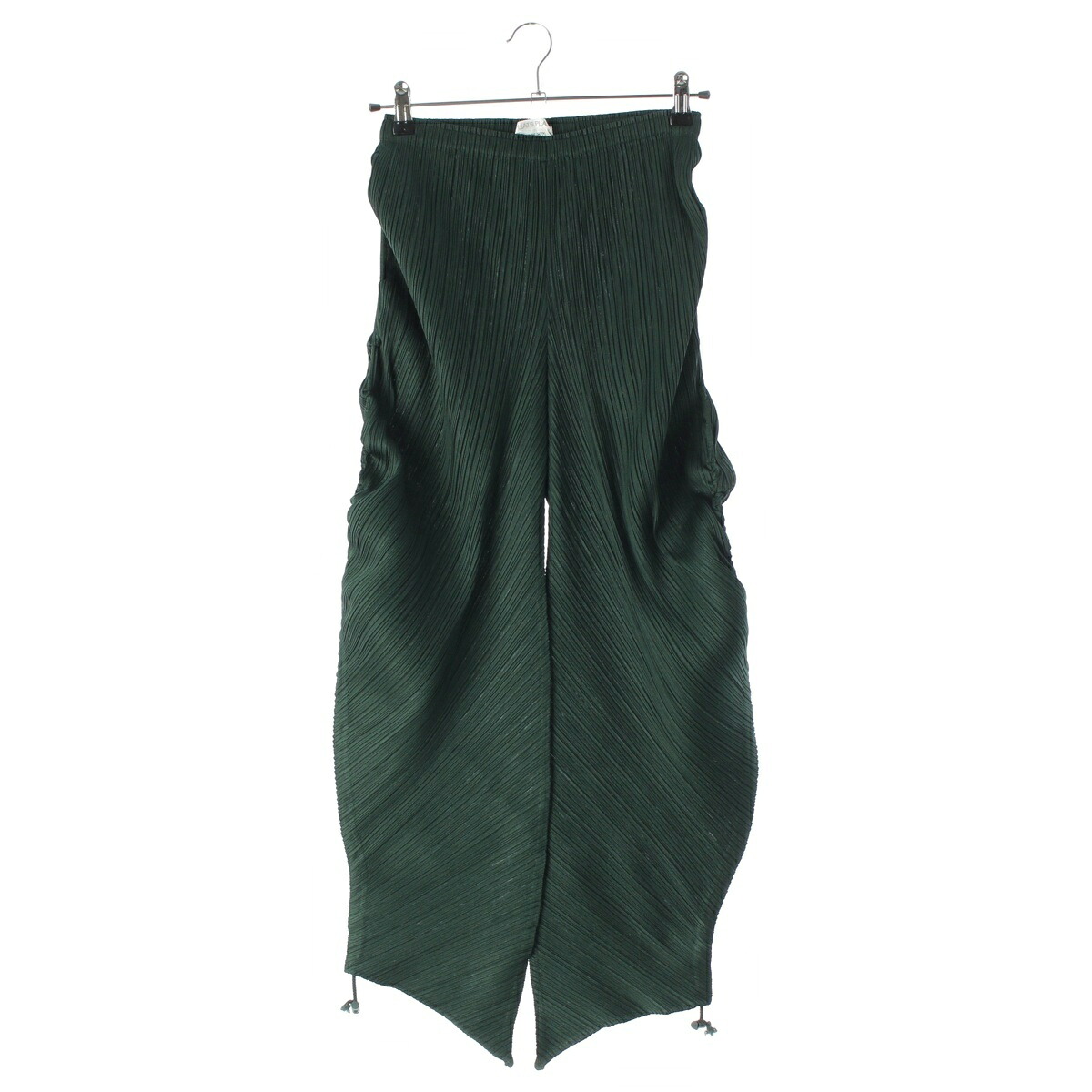 筋目プリーズ イッセイミヤケ PLEATS PLEASE ISSEY  ポリエステル うつり変わり ドローストリング ズボン下 PP13-JF811 緑であること 3【中古】【定め事品引きうける】