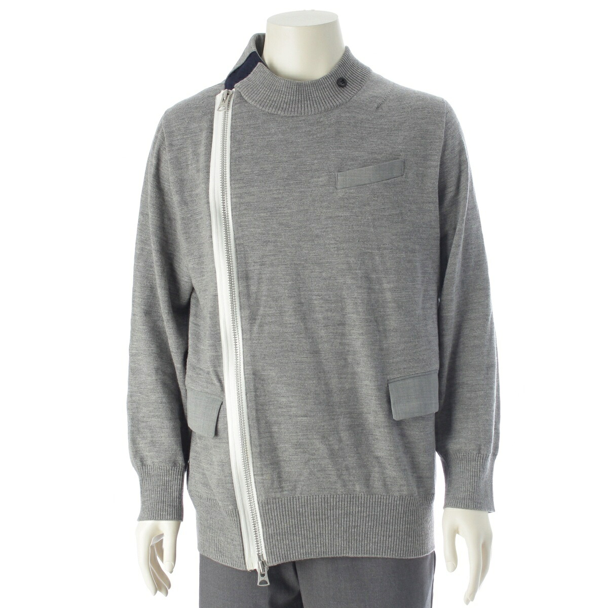 サカイ Sacai 21AW ウール 再構築 ウール ドッキング ニット ジャケット 21-02553M グレー 3【中古】【正規品保証】｜retro