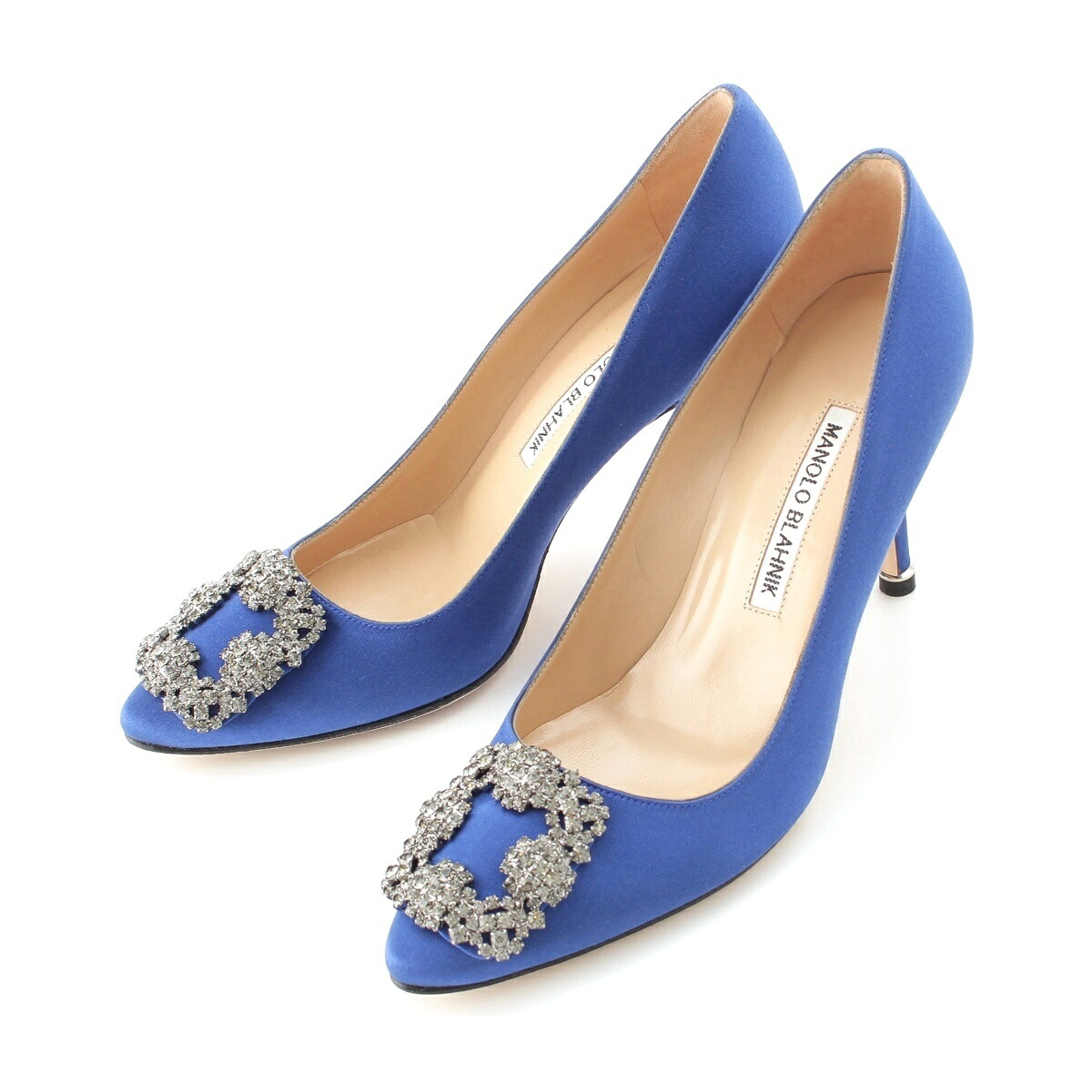 マノロブラニク MANOLO BLAHNIK ハンギシ 繻子 90粍 踵 パンプス パープル 青み 36【中古】【置き目品引き受ける】