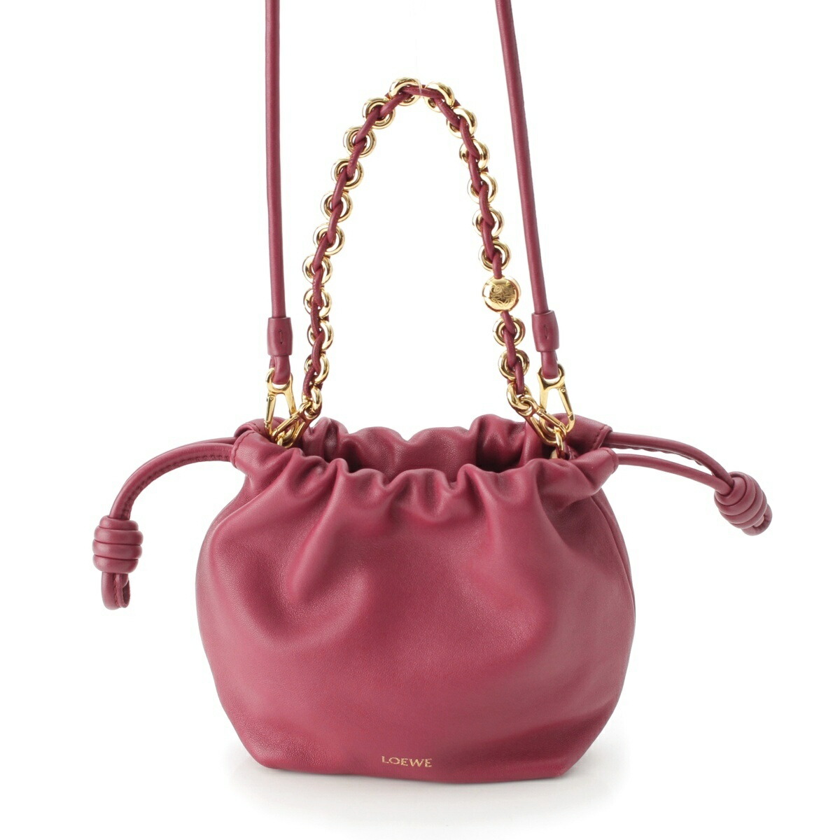 ロエベ LOEWE フラメンコパースミニ なめし革 2WAY肩部 ハンドバック ボルドーワイン系【中古】【置き目品引き受ける】