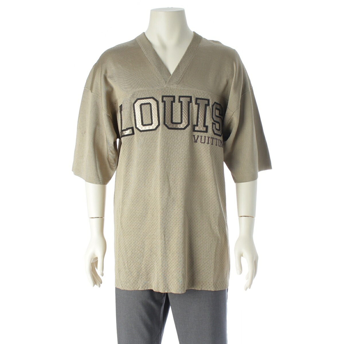 ルイヴィトン LOUIS VUITTON 18AW パイソン ロゴ Vネック 半袖Ｔシャツ HFN85WHOW ベージュ L【中古】【正規品保証】｜retro